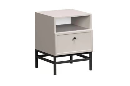 Nočný stolík Lorini so zásuvkou 45 cm - kašmír / čierna úchytka / kovová podnož