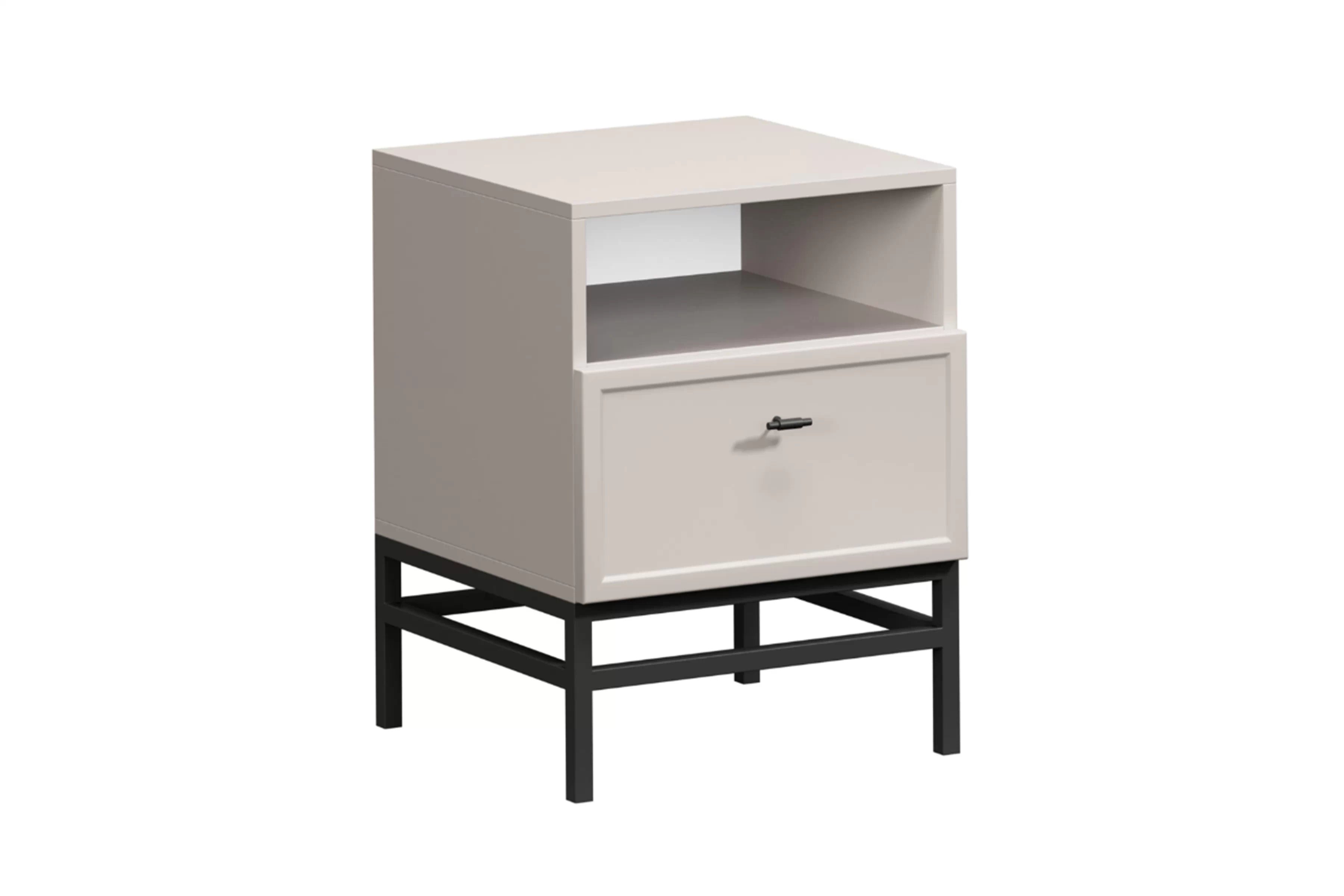 Nočný stolík Lorini so zásuvkou 45 cm - kašmír / čierna T-bar úchytka / kovová podnož Nočný Stolík Lorini z szuflada 45 cm - kašmír / Čierny Úchytka T-bar / Rošt