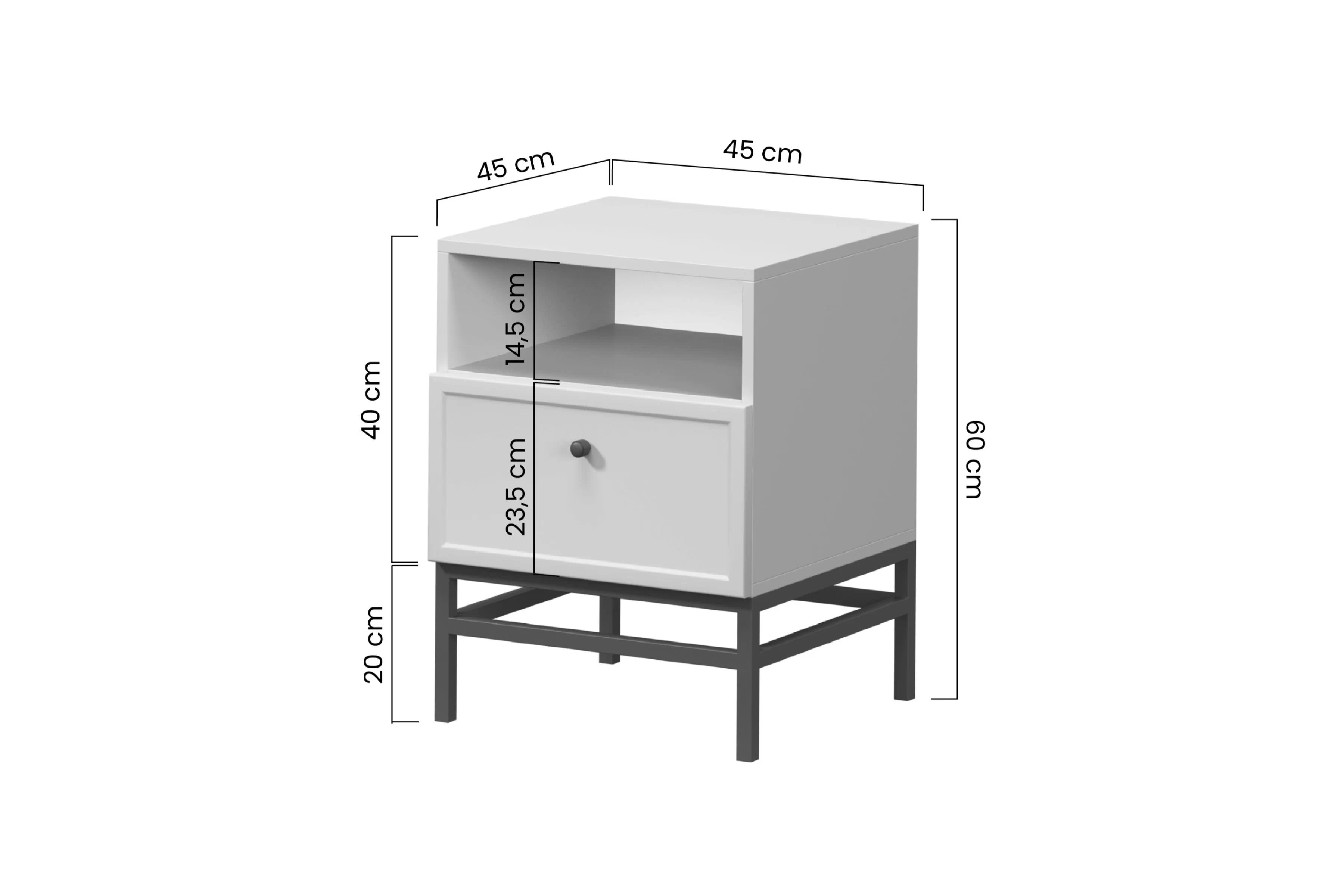 Noční stolek Lorini 45 cm na podstavci - kašmírová / černá úchytka T-bar Noční stolek Lorini z szuflada 45 cm - kašmír / černá uchwyt T-bar / Rošt