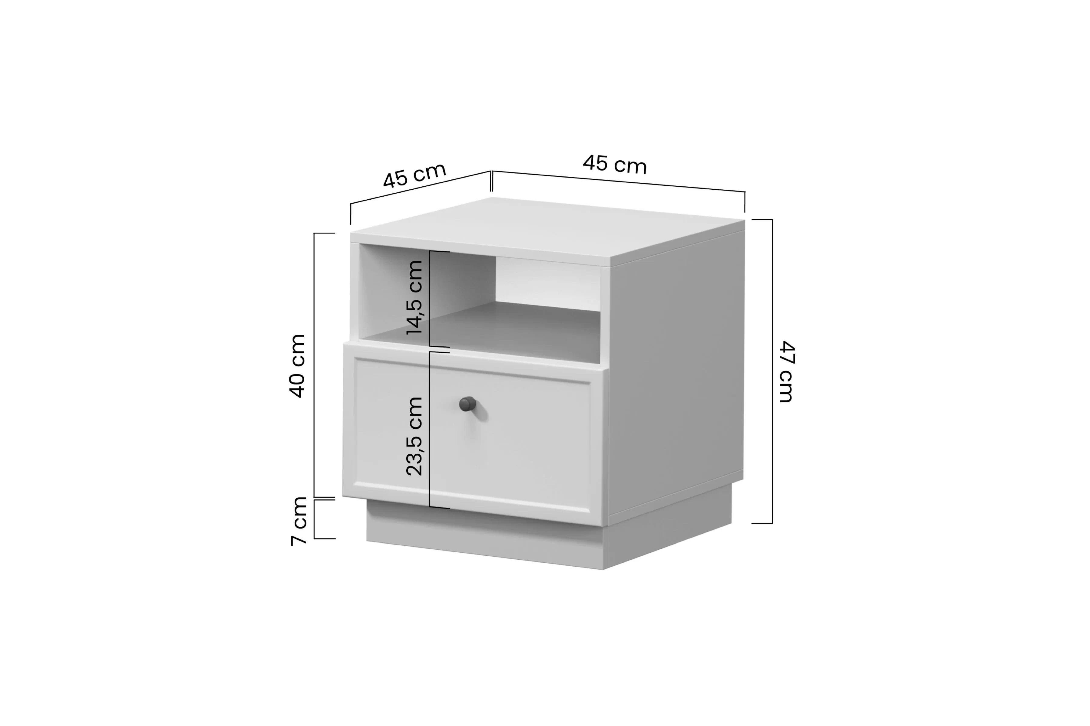 Nočný stolík Lorini 45 cm na sokli - kašmírová / čierna úchytka T Nočný Stolík Lorini z szuflada 45 cm - kašmír / Čierny Úchytka T-bar