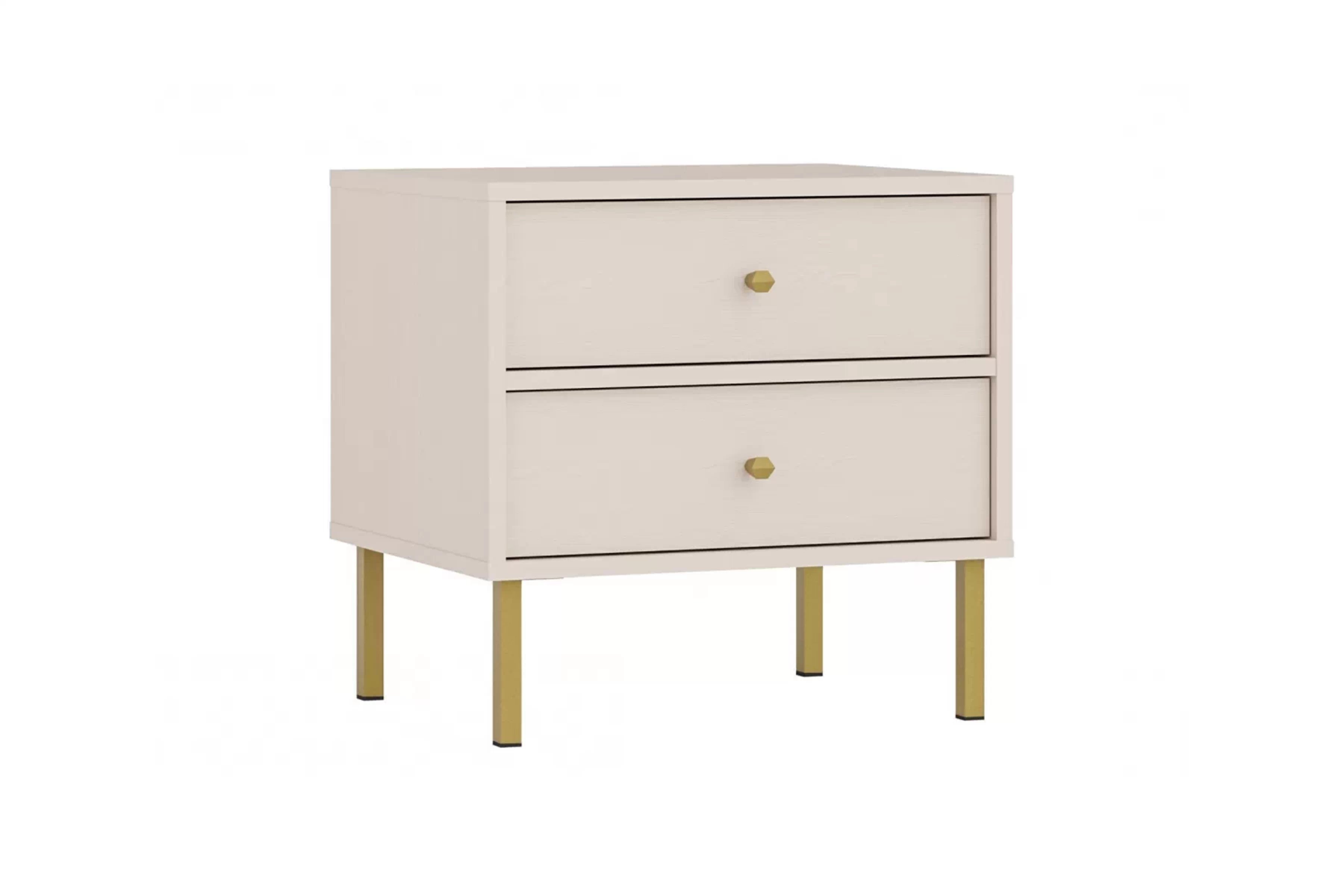 Nočný stolík Lotina II 2S so zásuvkami 52 cm - Béžová Pieskový / zlaté nožičky Nočný Stolík Lotina II 2S so zásuvkami 52 cm - Béžová Pieskový / zlote nožičky