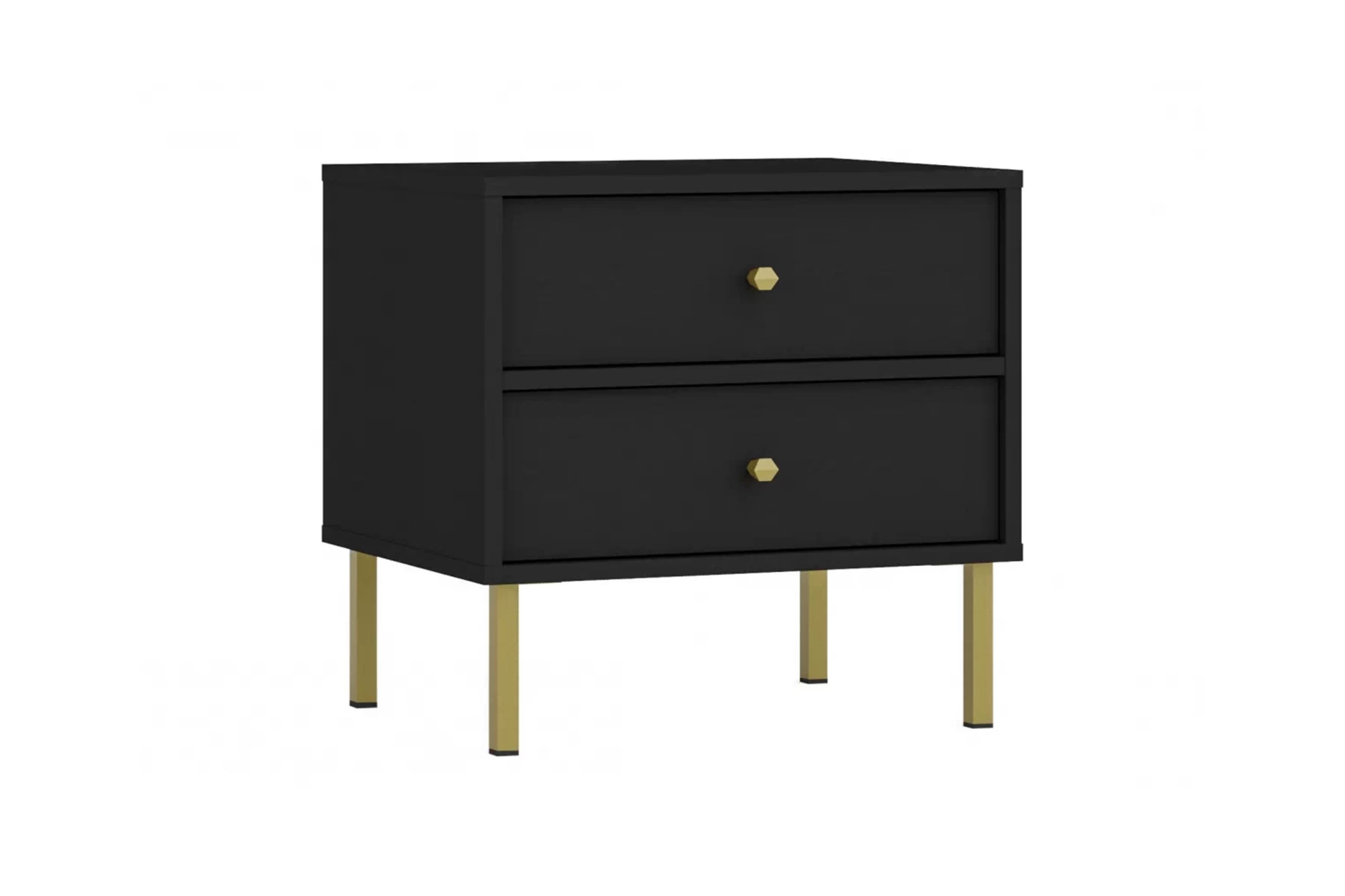 Nočný stolík Lotina II 2S so zásuvkami 52 cm - čierny grafit / zlaté nožičky Nočný Stolík Lotina II 2S so zásuvkami 52 cm - Čierny grafit / zlote nožičky