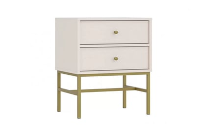 Nočný stolík Lotina III 2S so zásuvkami 52 cm - Béžová Pieskový / zlaté nožičky