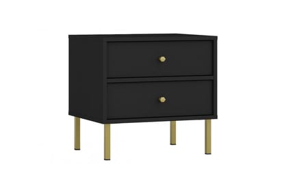 Nočný stolík Lotina III 2S so zásuvkami 52 cm - čierny grafit / zlaté nožičky