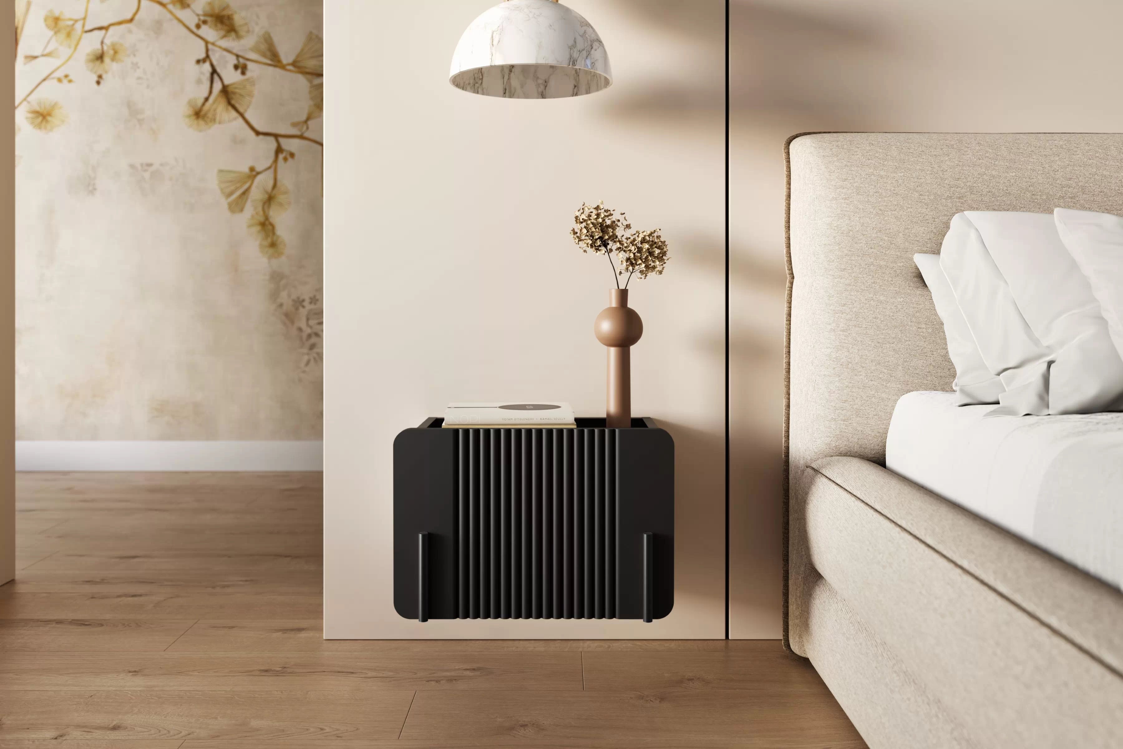 Nočný stolík na stenu Malmi 45 cm - čierny mat / čierna Nočný Stolík Malmi 45 cm závesná z szuflada - Čierny mat / Čierny