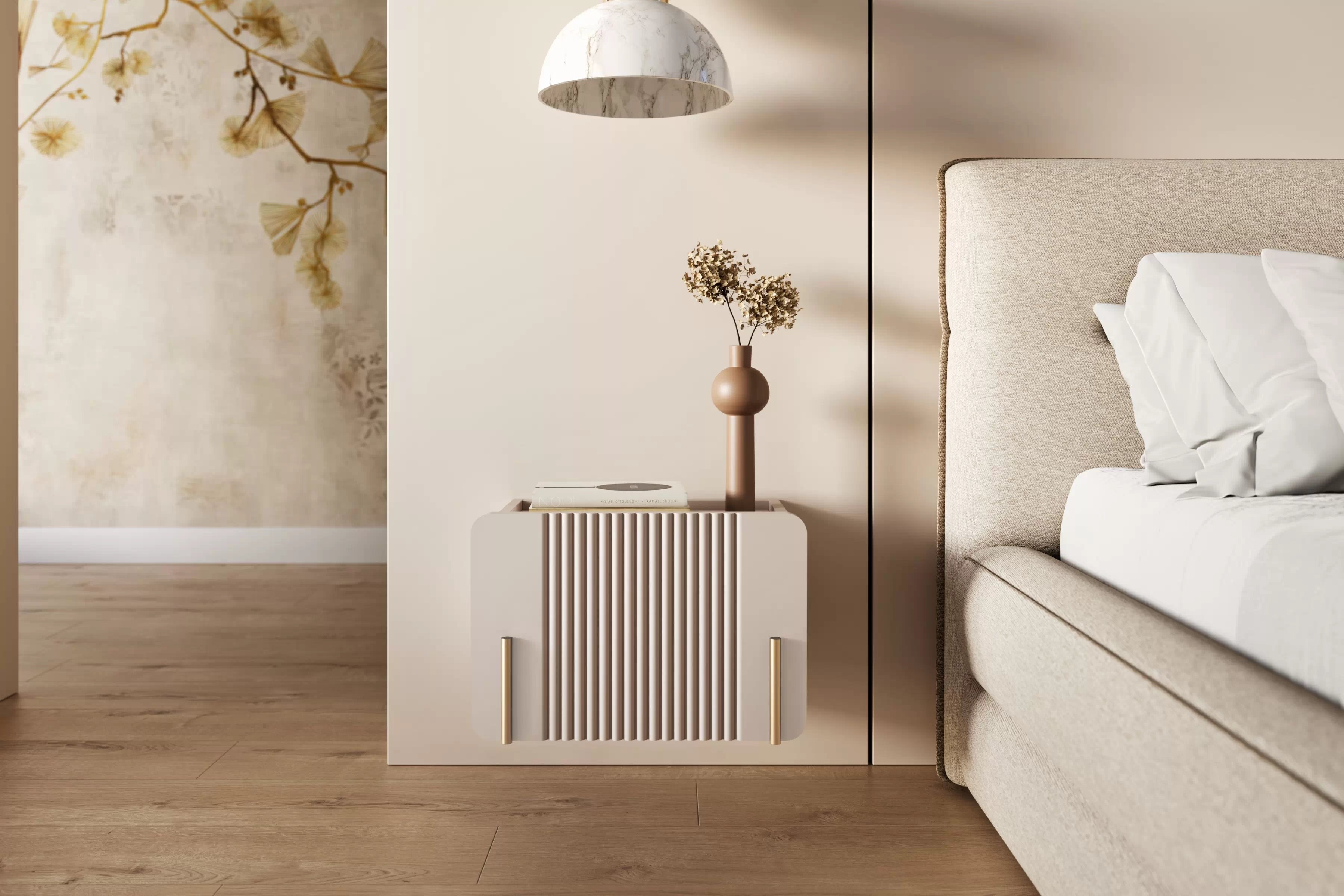 Závesný nočný stolík Malmi 45 cm so zásuvkou - kašmír / zlatá Nočný Stolík Malmi 45 cm závesná z szuflada - kašmír / zlaté