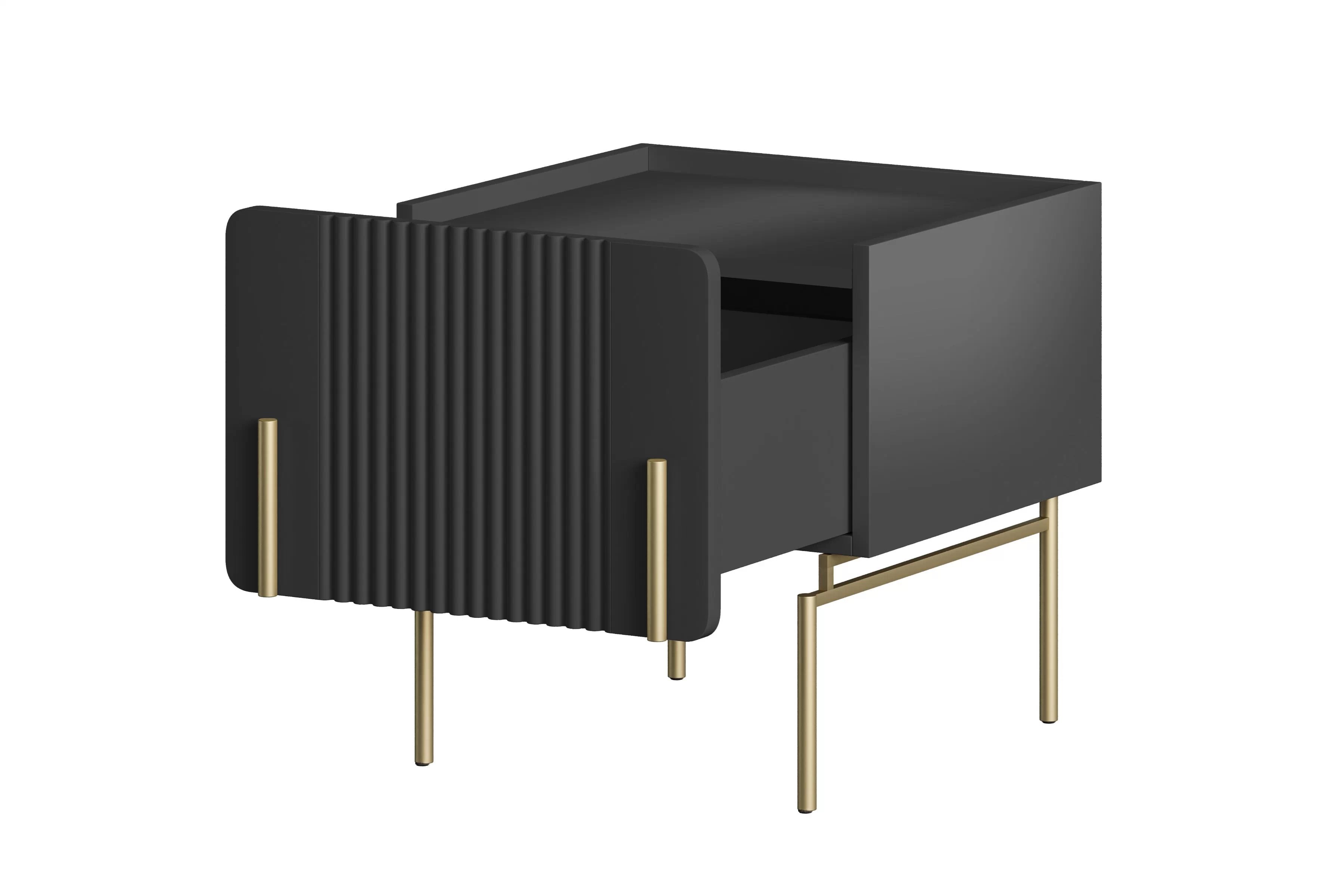 Nočný stolík Malmi 45 cm - čierny mat / zlatá Nočný Stolík Malmi 45 cm z szuflada - Čierny mat / zlote nozki