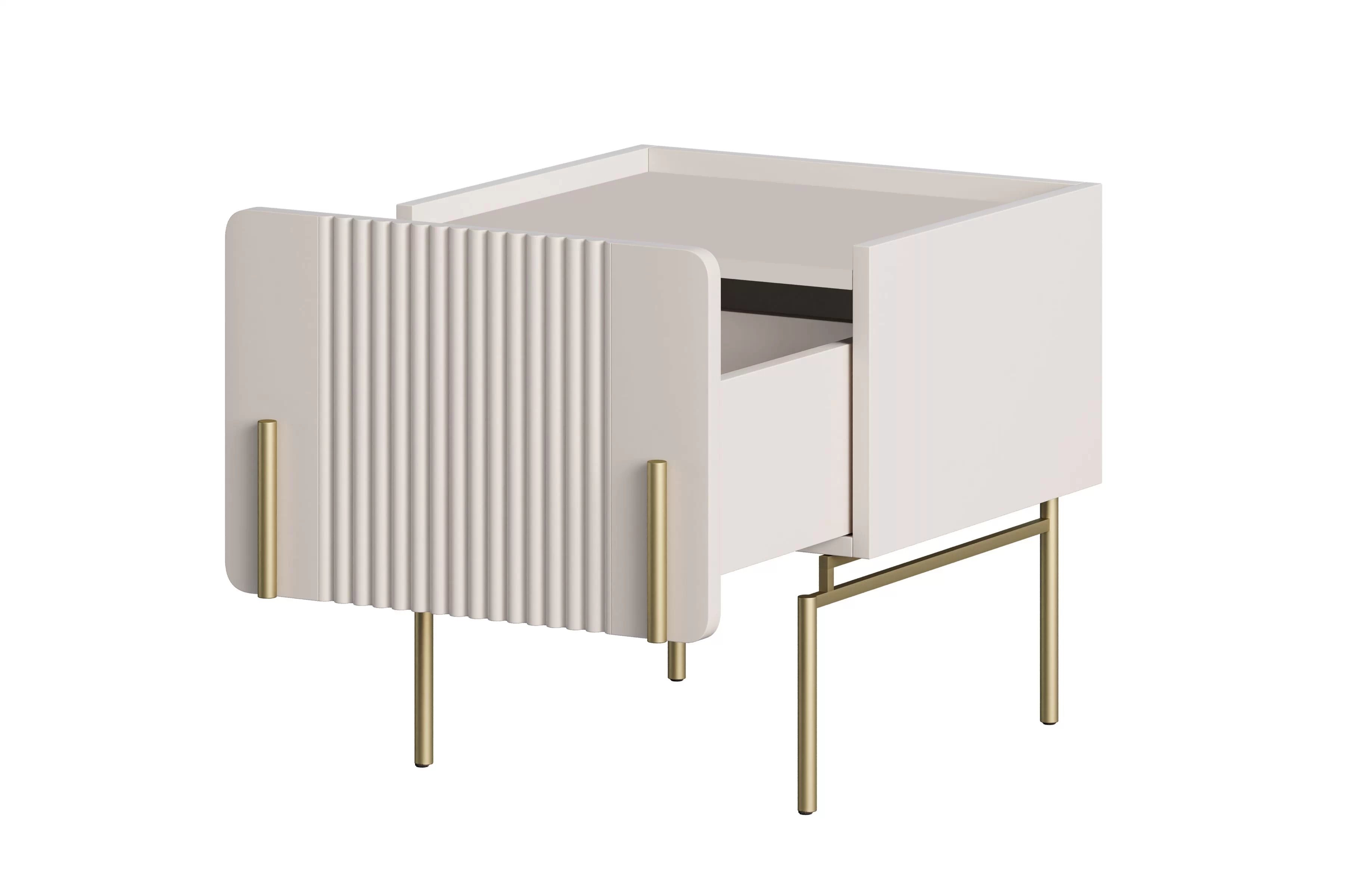 Nočný stolík Malmi 45 cm so zásuvkou - kašmír / zlaté nohy Nočný Stolík Malmi 45 cm z szuflada - kašmír / zlote nozki