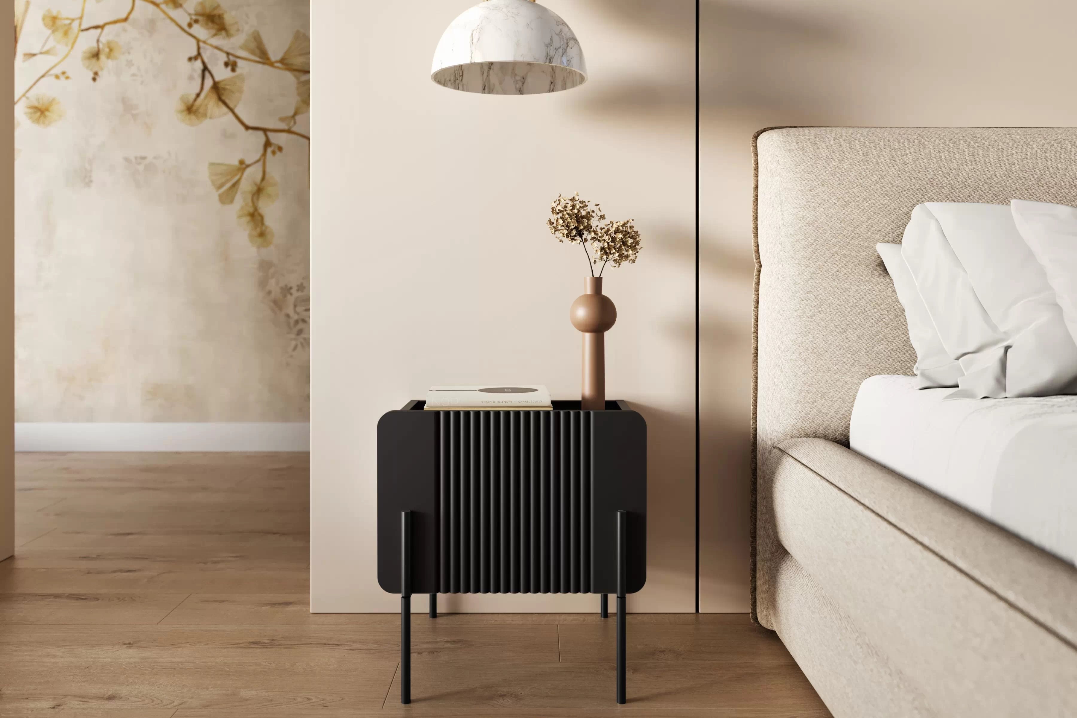 Nočný stolík Malmi 45 cm - čierny mat / čierna Nočný Stolík Malmi z szuflada 45 cm - Čierny mat / čierny nozki