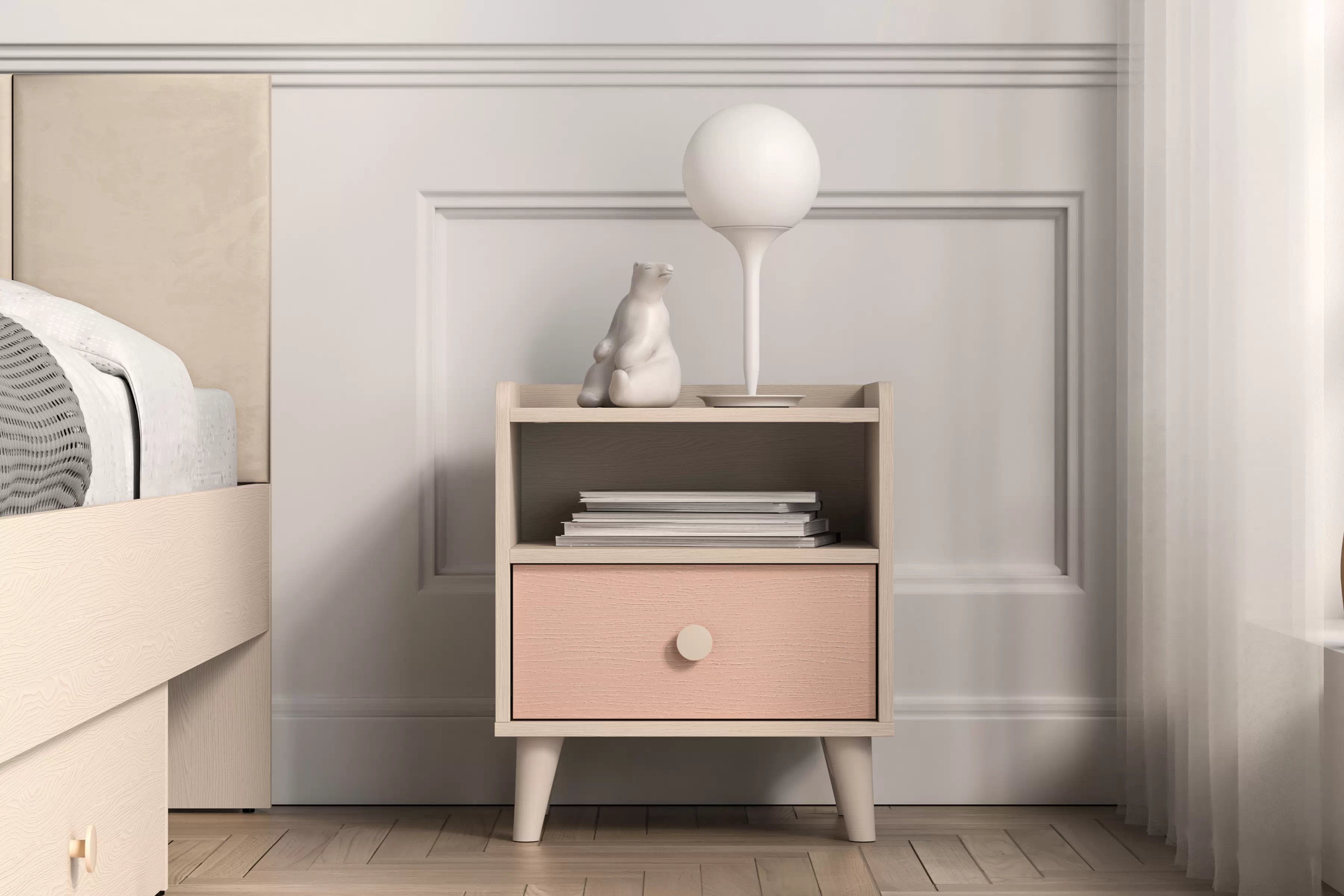 Detský nočný stolík Marla 45 cm - púštny piesok / ružová Nočný Stolík Marla 45 cm - piasek pustyni / millenial pink