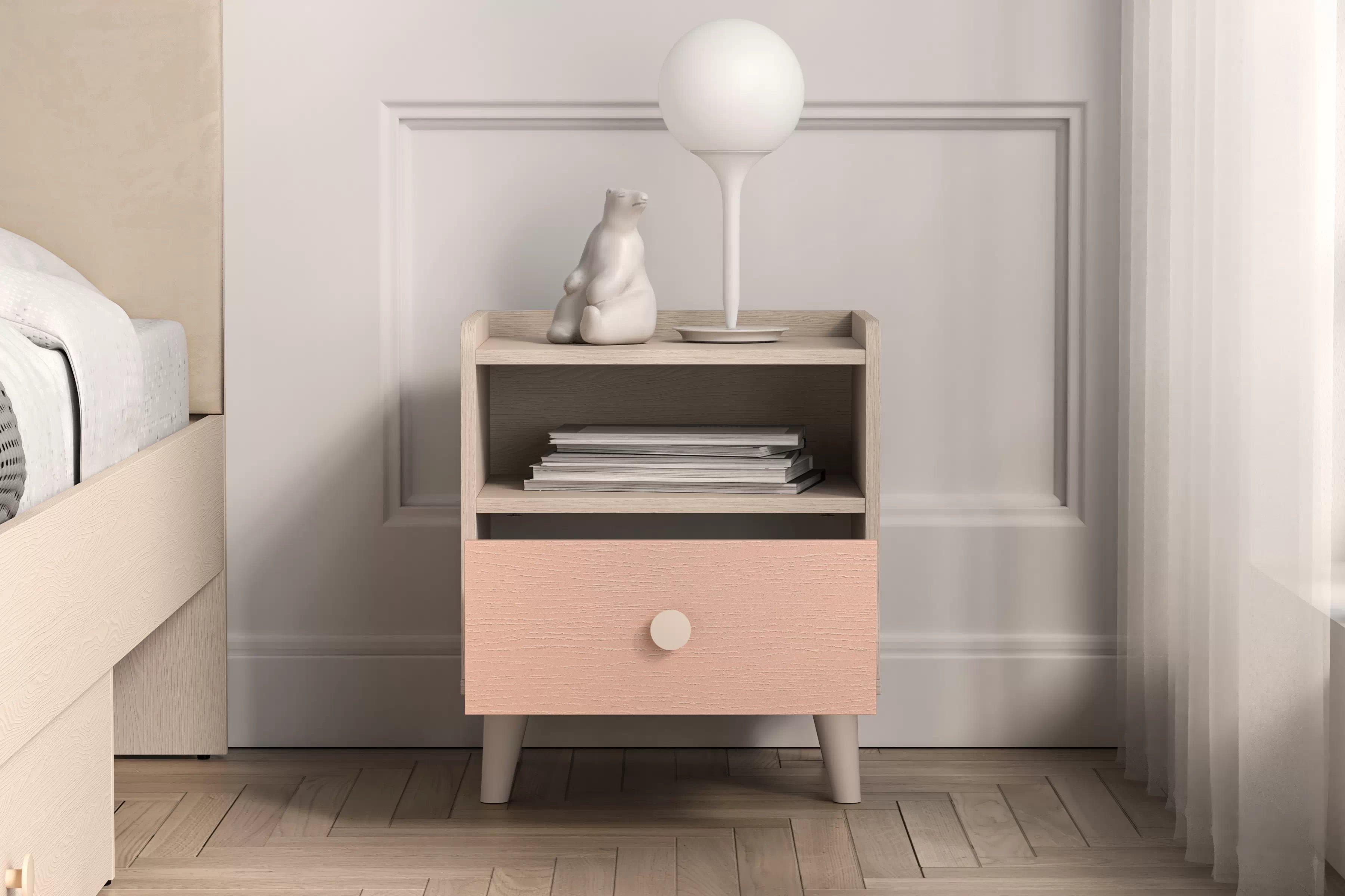 Detský nočný stolík Marla 45 cm - púštny piesok / ružová Nočný Stolík Marla 45 cm - piasek pustyni / millenial pink