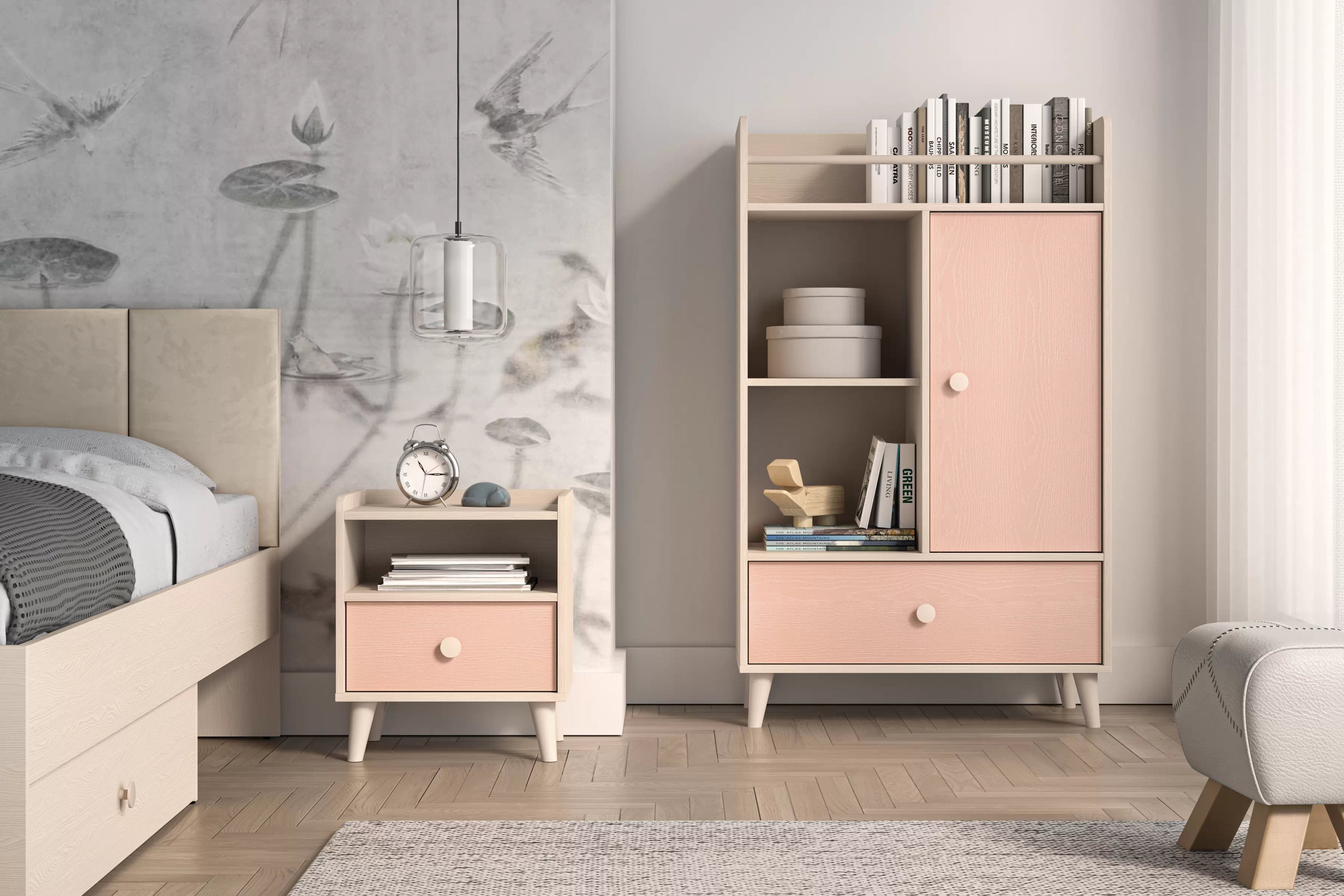 Detský nočný stolík Marla 45 cm - púštny piesok / ružová Nočný Stolík Marla 45 cm - piasek pustyni / millenial pink