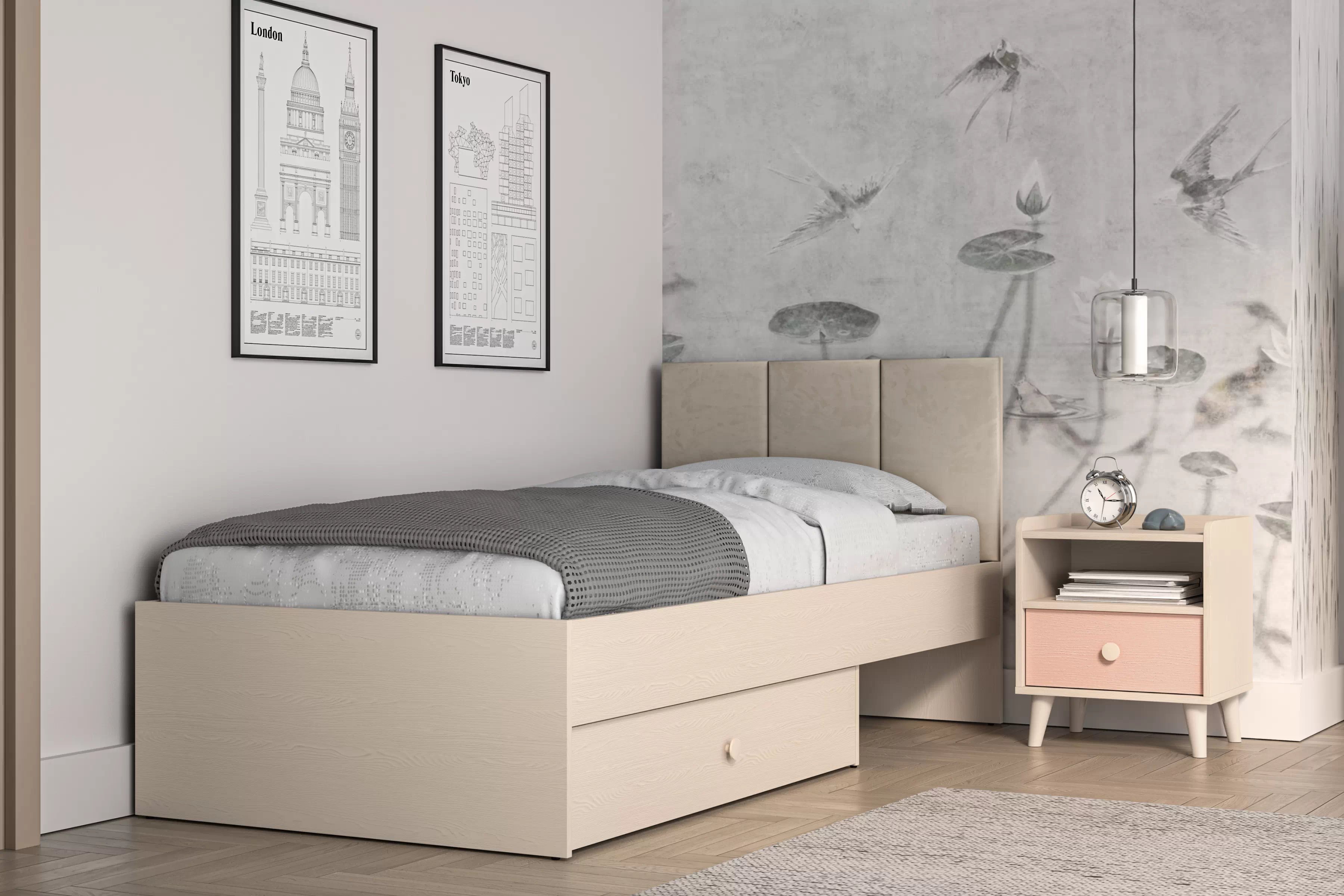 Detský nočný stolík Marla 45 cm - púštny piesok / ružová Nočný Stolík Marla 45 cm - piasek pustyni / millenial pink