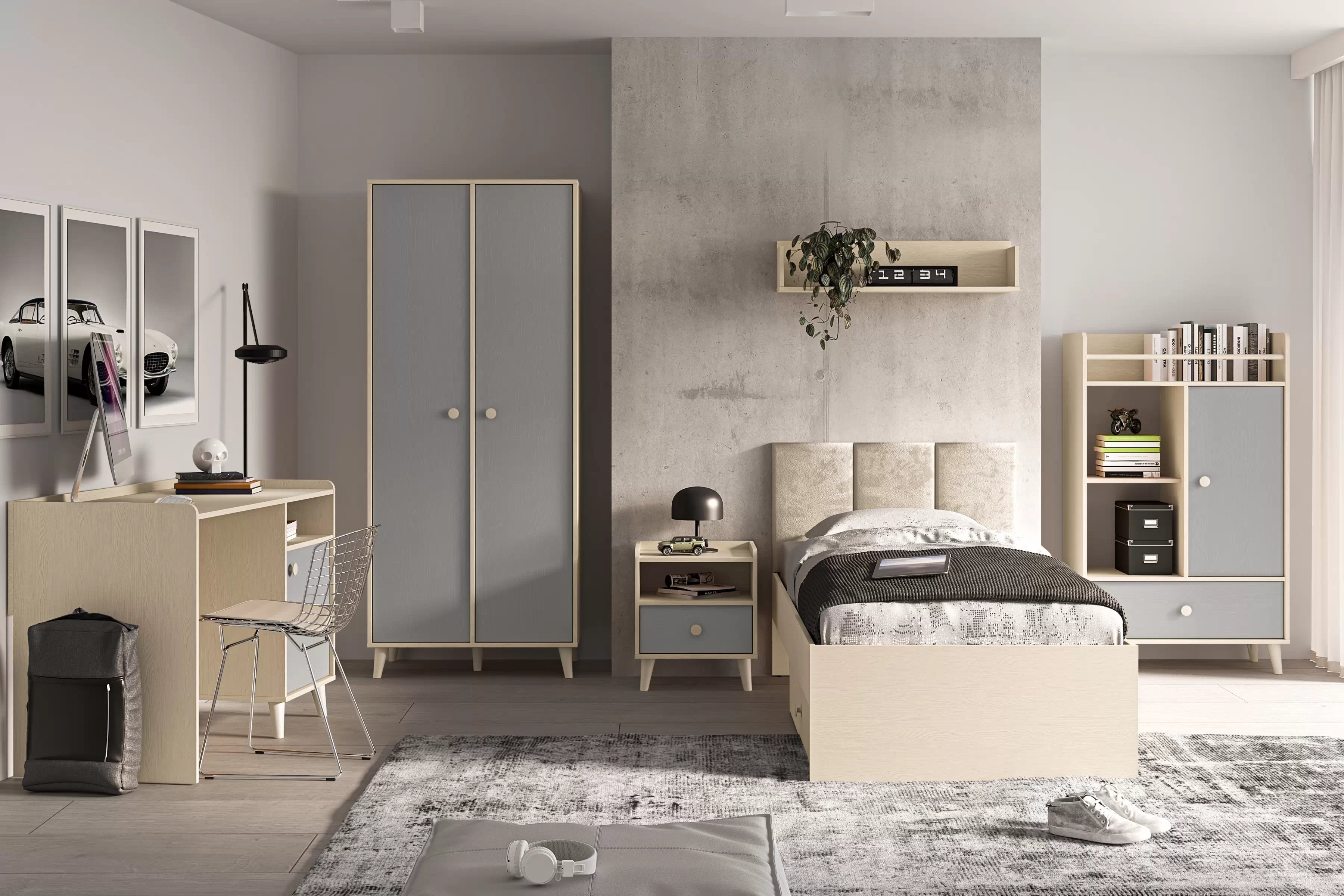 Dětský noční stolek Marla 45 cm - pouštní písek / šedá pallad Noční stolek Marla 45 cm - piasek pustyni / šedá pallad