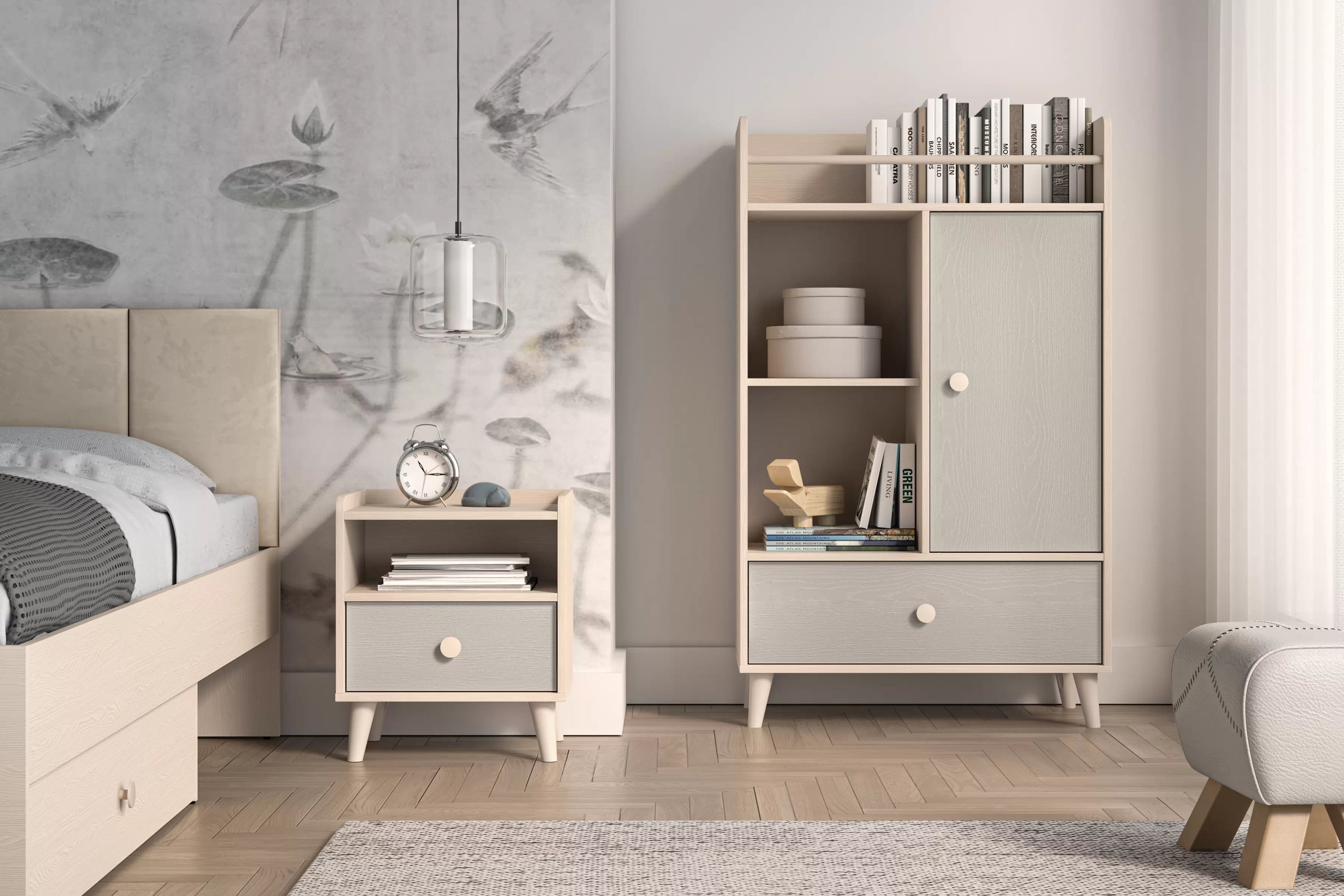 Dětský noční stolek Marla 45 cm - pouštní písek / šedá pallad Noční stolek Marla 45 cm - piasek pustyni / šedá pallad