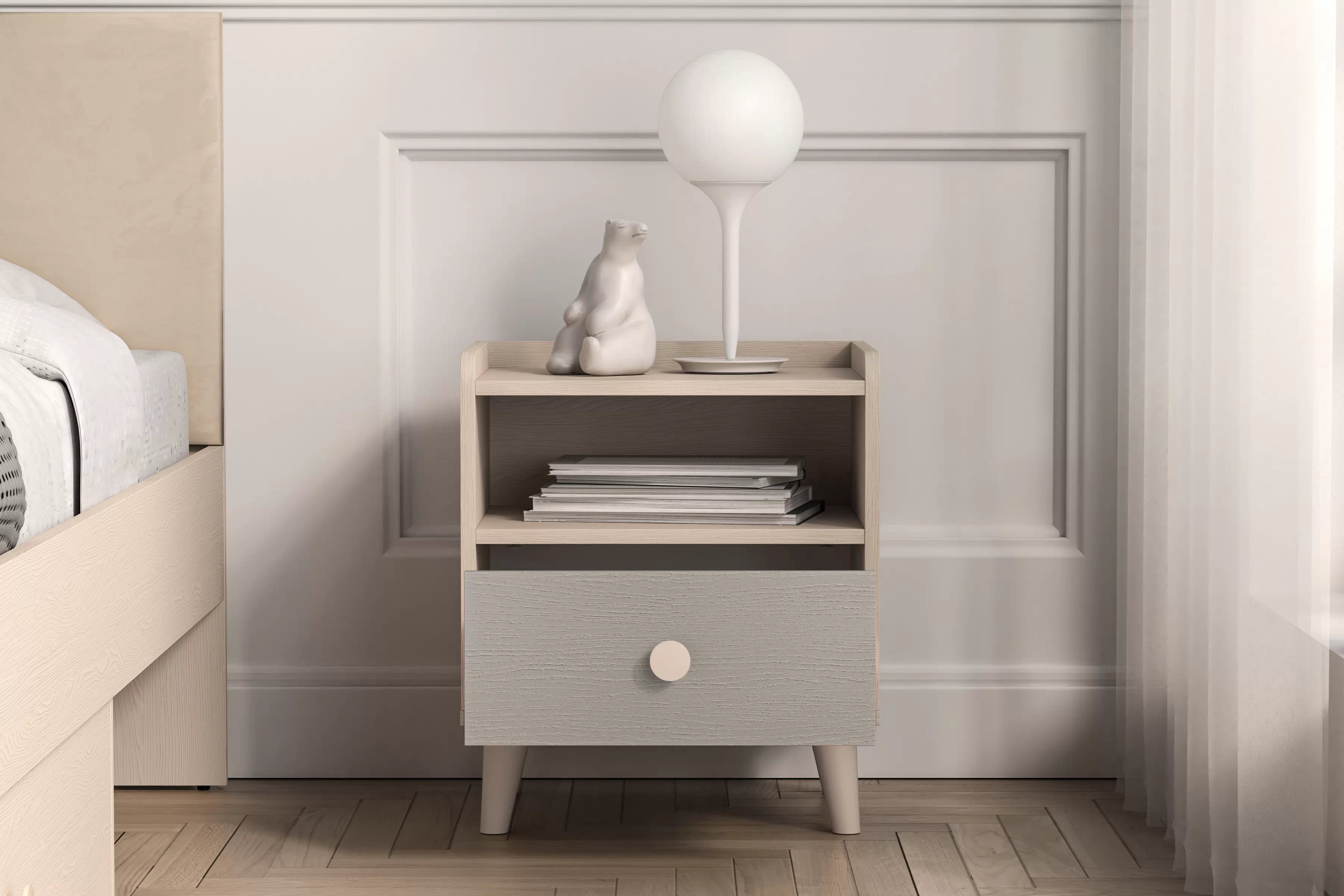 Dětský noční stolek Marla 45 cm - pouštní písek / šedá pallad Noční stolek Marla 45 cm - piasek pustyni / šedá pallad