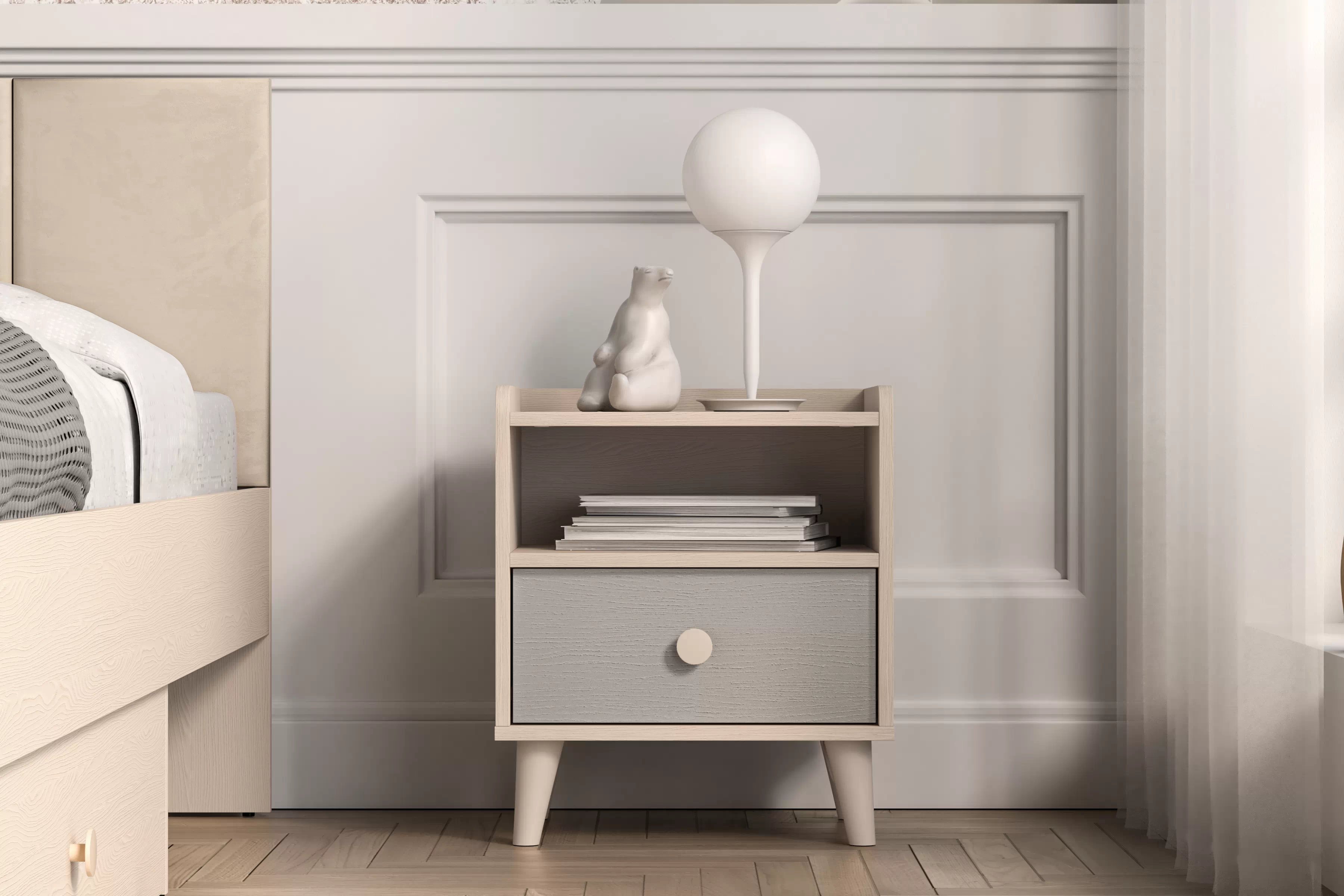 Dětský noční stolek Marla 45 cm - pouštní písek / šedá pallad Noční stolek Marla 45 cm - piasek pustyni / šedá pallad