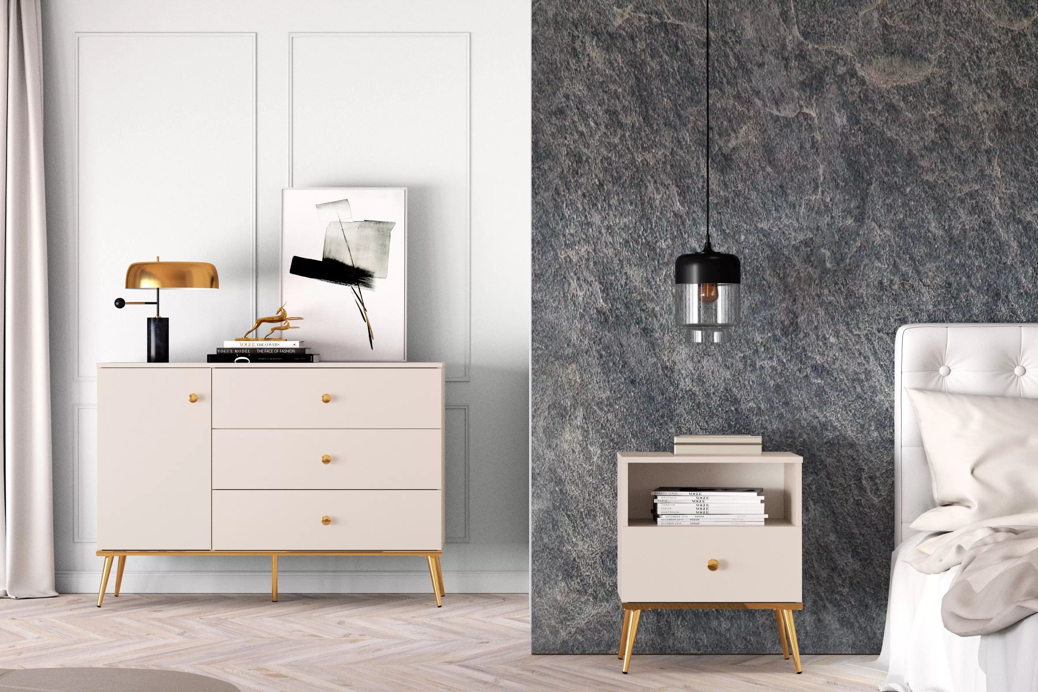 Nočný stolík Narelli 06 50 cm - kašmír / zlaté nožičky Nočný Stolík Narelli 06 - 50 cm - kašmír / zlote nožičky