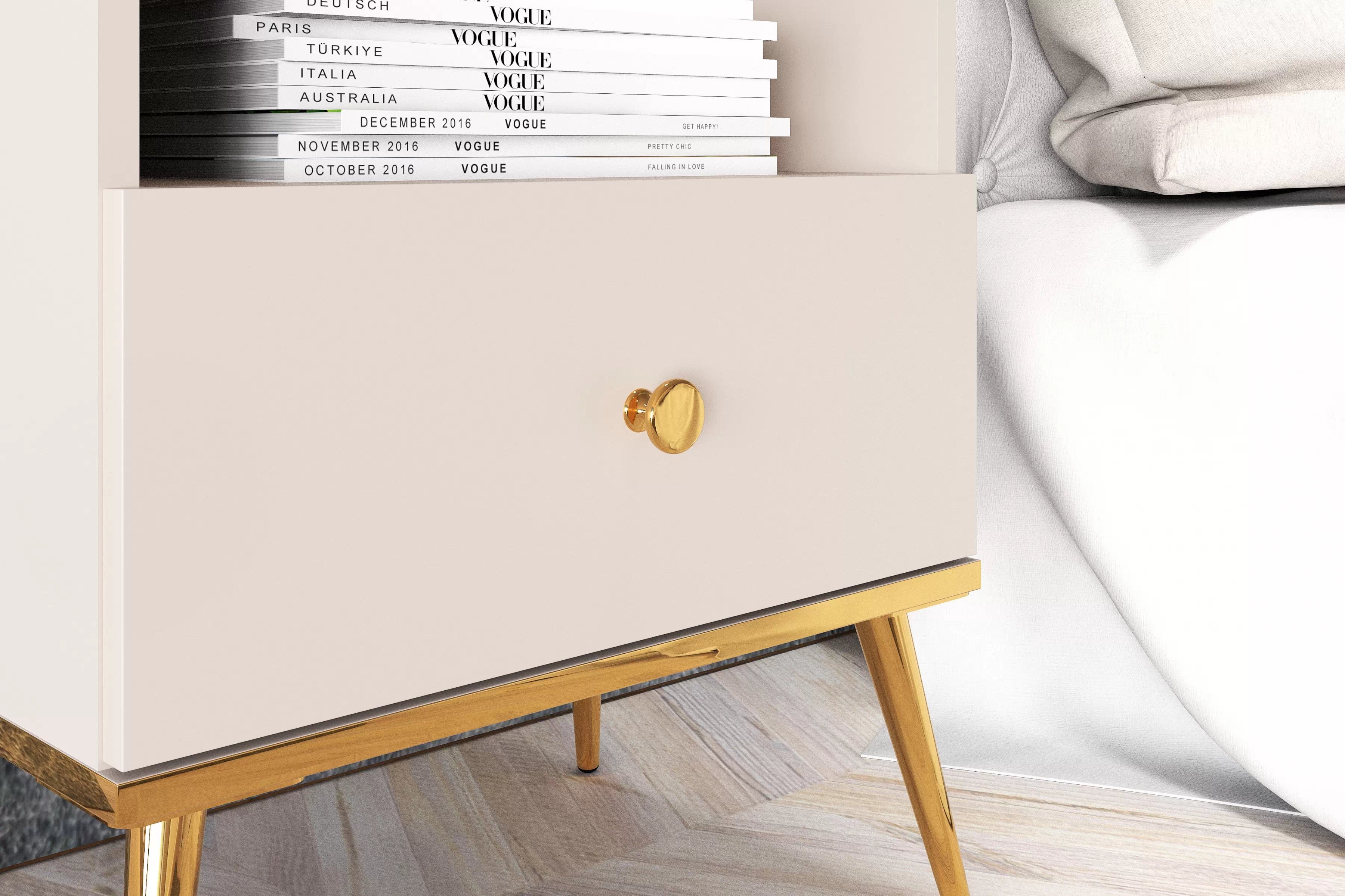 Nočný stolík Narelli 06 50 cm - kašmír / zlaté nožičky Nočný Stolík Narelli 06 - 50 cm - kašmír / zlote nožičky