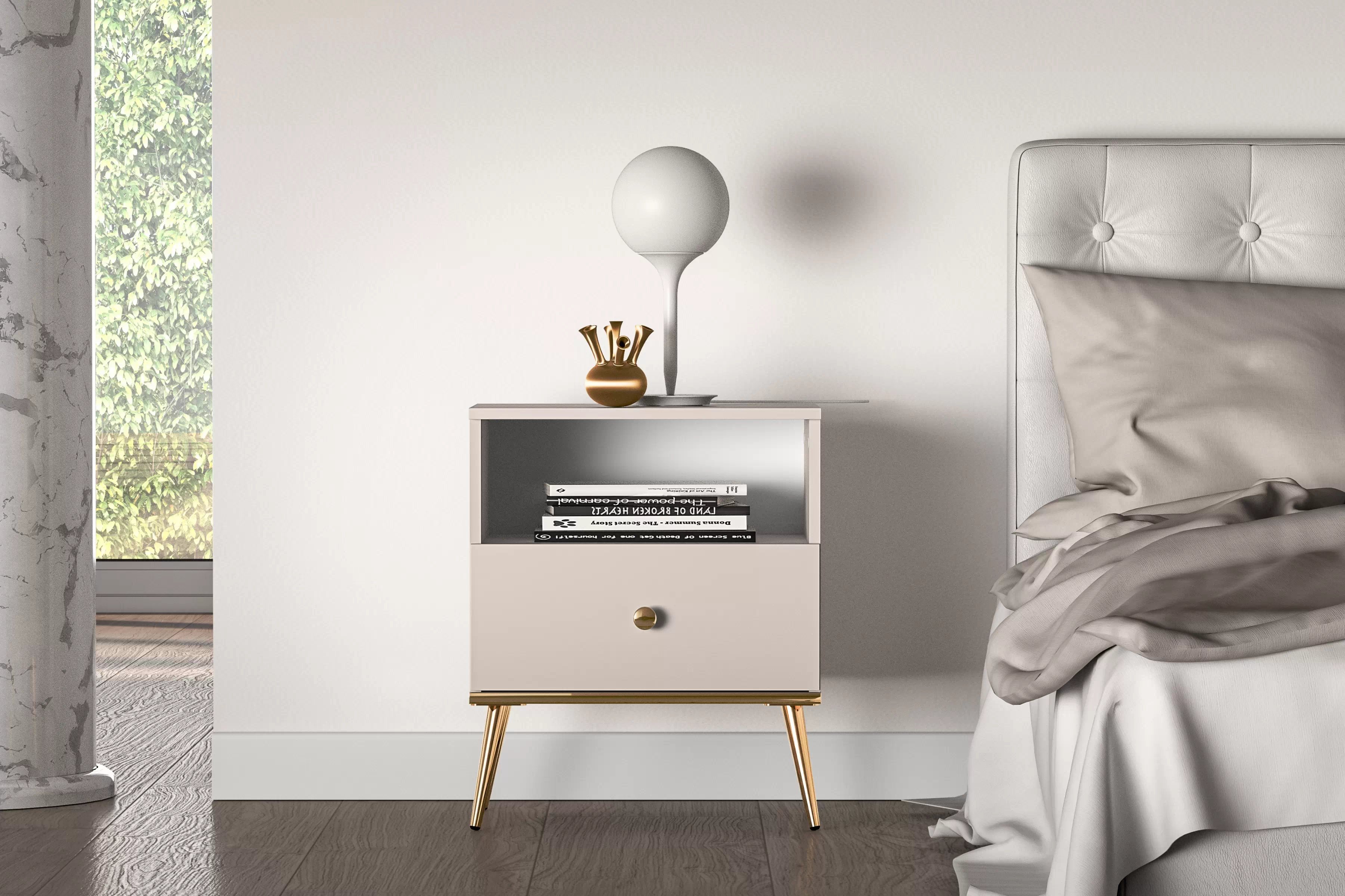 Nočný stolík Narelli 06 50 cm - kašmír / zlaté nožičky Nočný Stolík Narelli 06 - 50 cm - kašmír / zlote nožičky