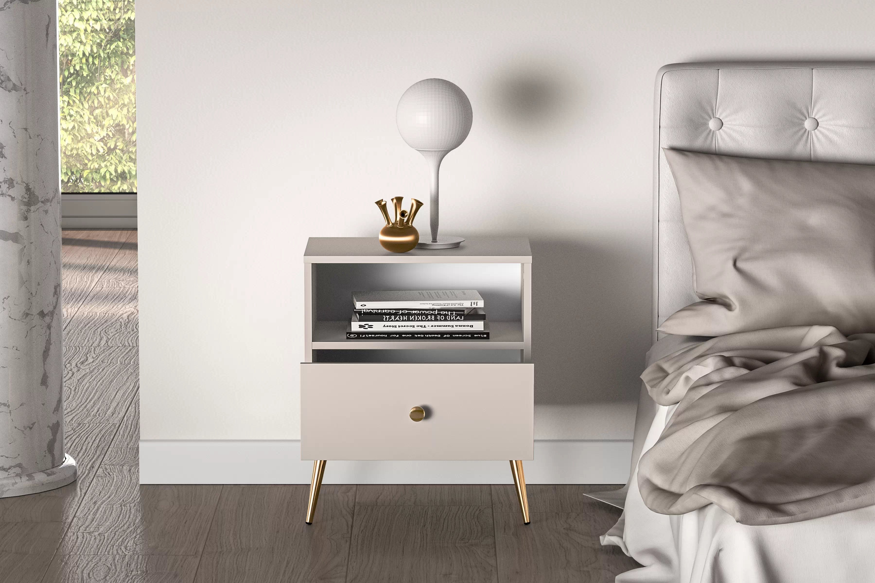 Nočný stolík Narelli 06 50 cm - kašmír / zlaté nožičky Nočný Stolík Narelli 06 - 50 cm - kašmír / zlote nožičky