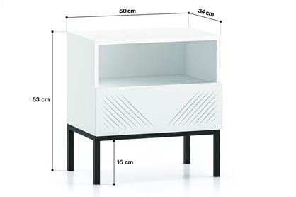 Nočný stolík Pingli 05 50 cm - biely mat / Čierny Rošt Nočný Stolík Pingli 05 z szuflada 50 cm - biely mat / Čierny Rošt