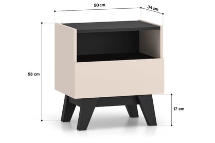 Nočný stolík Salio 50 cm so zásuvkami - kašmírová / čierna Nočný Stolík Salio 50 cm so zásuvkami - kašmír / Čierny