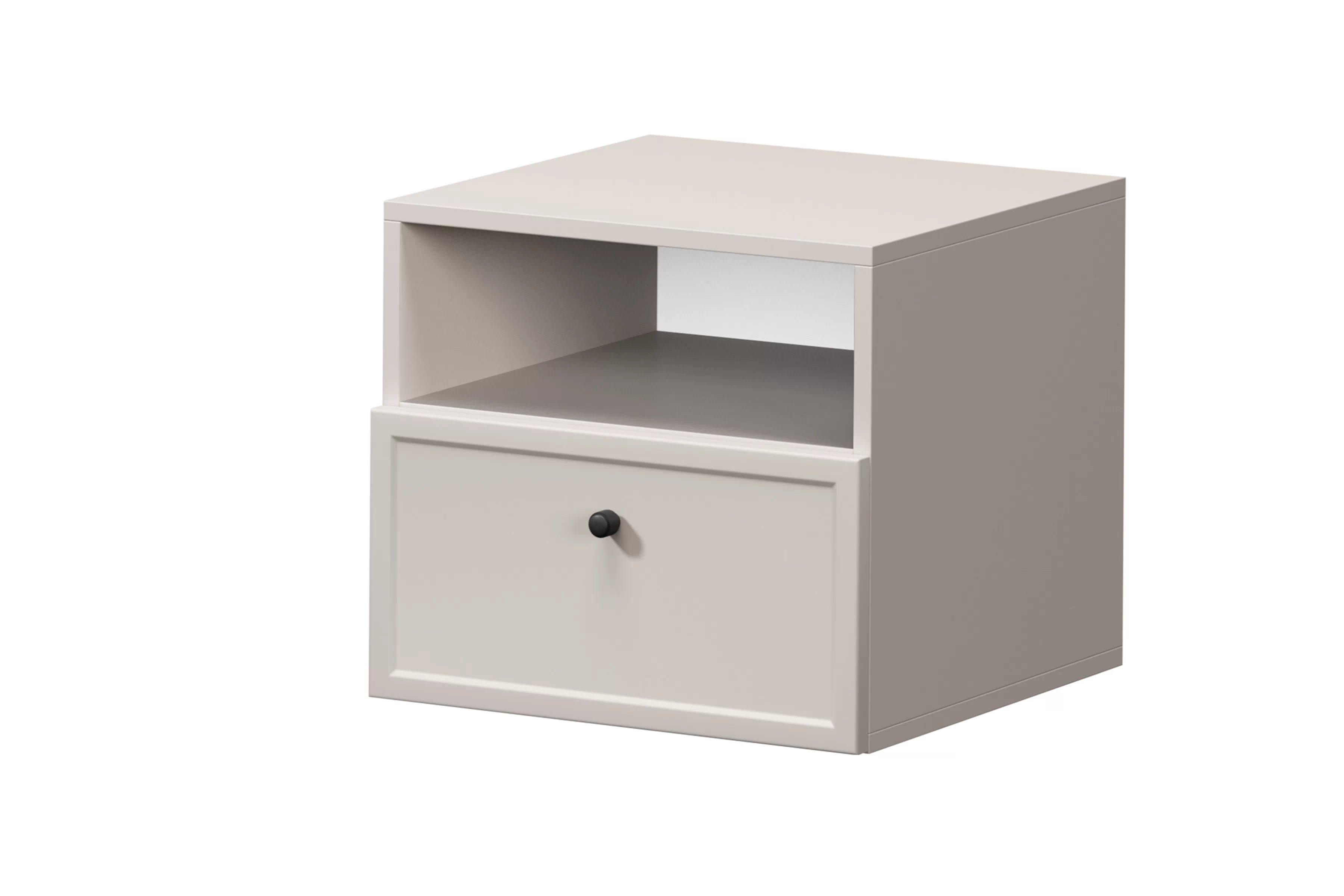 Závesný nočný stolík Lorini so zásuvkou 45 cm - kašmír / čierna úchytka Nočný Stolík závesná Lorini z szuflada 45 cm - kašmír / Čierny Úchytka