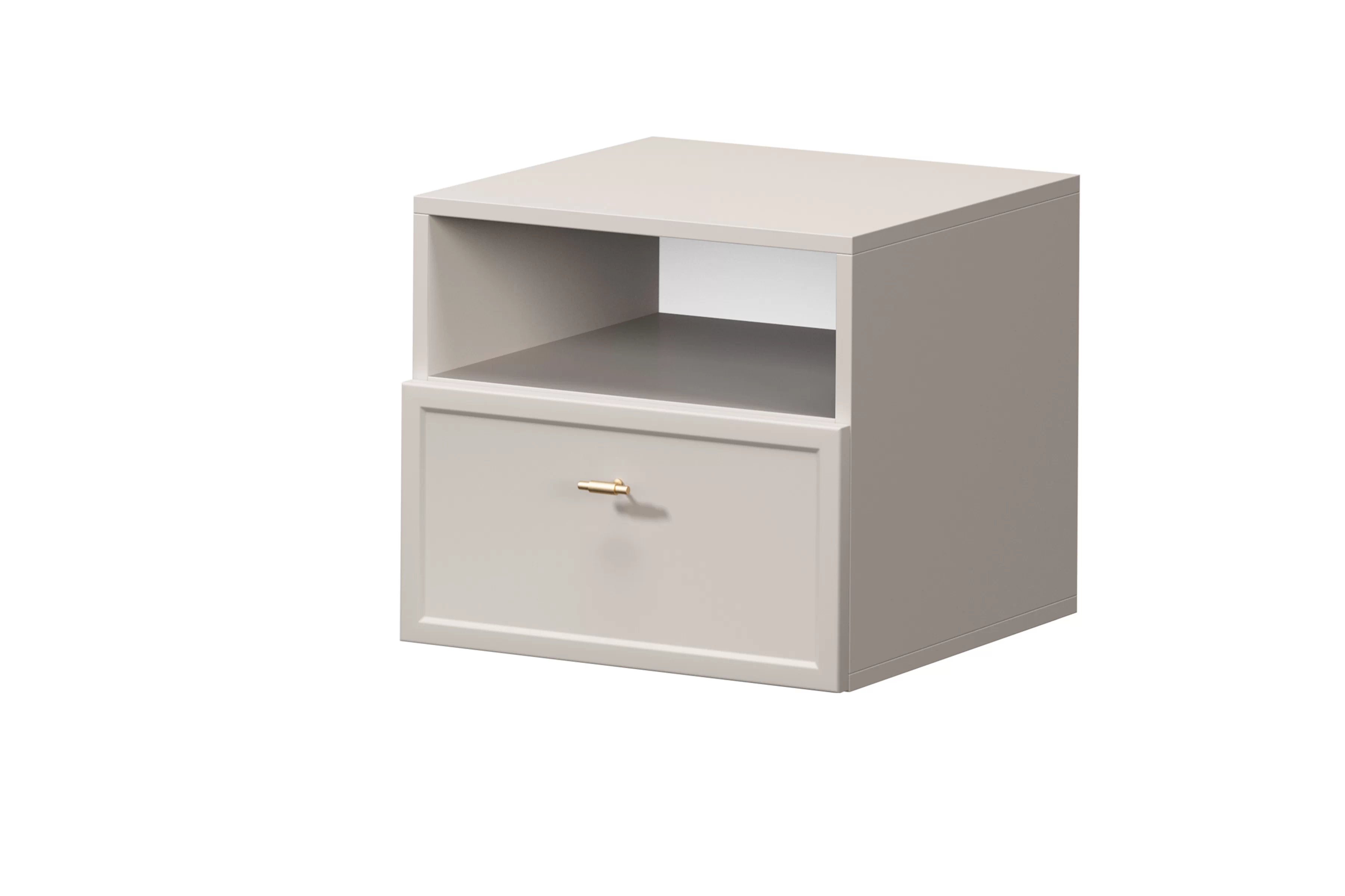Závesný nočný stolík Lorini so zásuvkou 45 cm - kašmír / zlatá úchytka Nočný Stolík závesná Lorini z szuflada 45 cm - kašmír / zlaté Úchytka