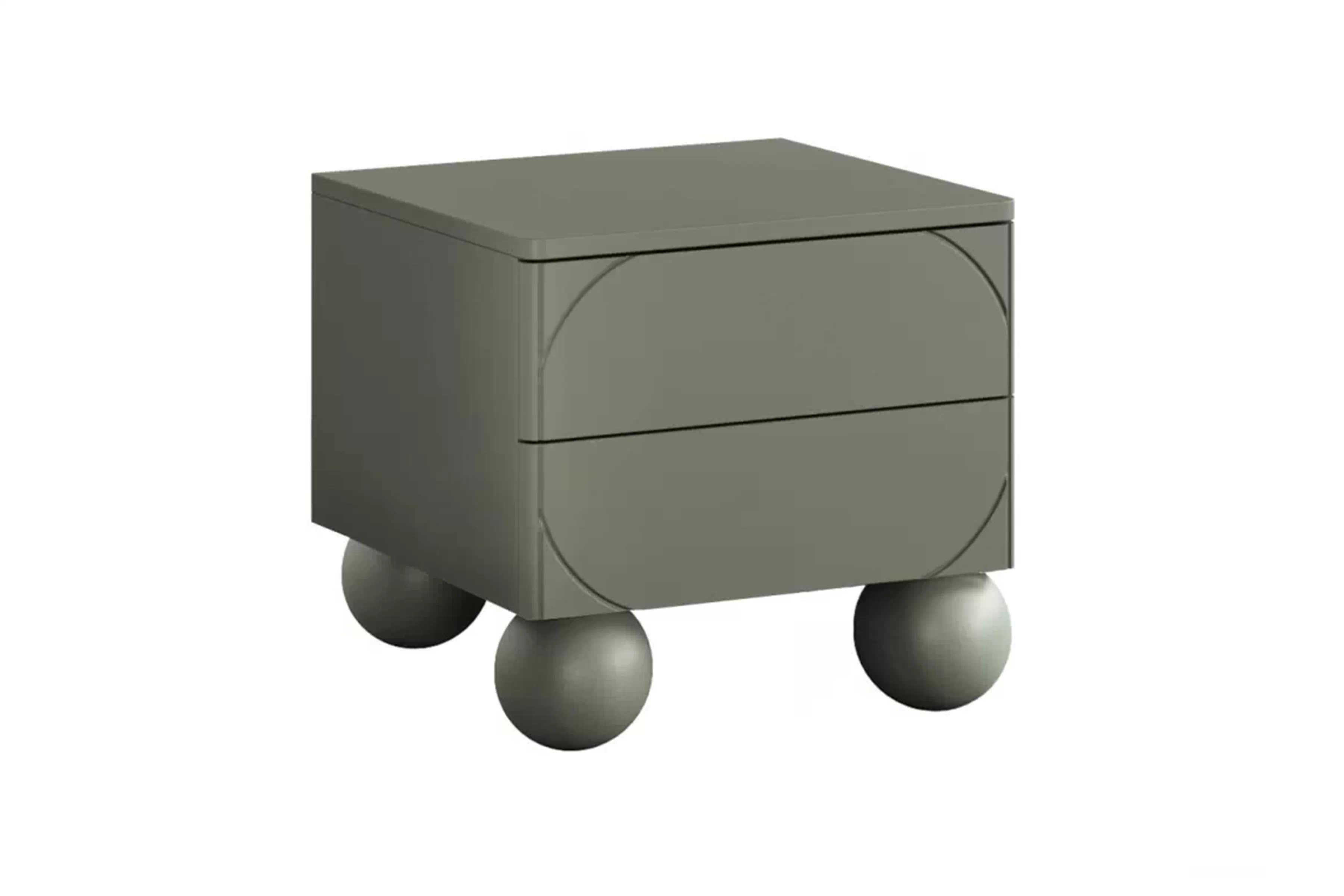 Nočný stolík Sonatia II 45 cm - olivová Nočný Stolík s dvoma zásuvkami Sonatia II na nogach kulach 45 cm - Oliva