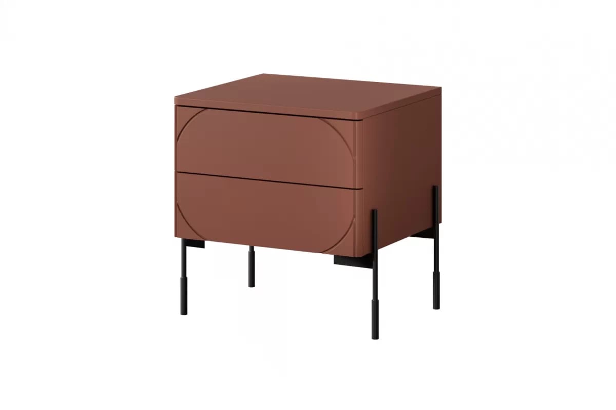 Noční stolek Sonatia 45 cm - burgund Noční stolek z dwoma zásuvkami Sonatia na kovových nohách 45 cm - burgund