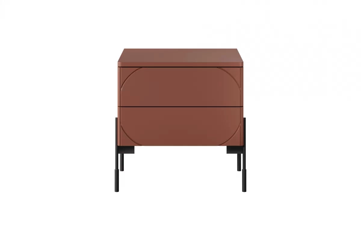 Noční stolek Sonatia 45 cm - burgund Noční stolek z dwoma zásuvkami Sonatia na kovových nohách 45 cm - burgund