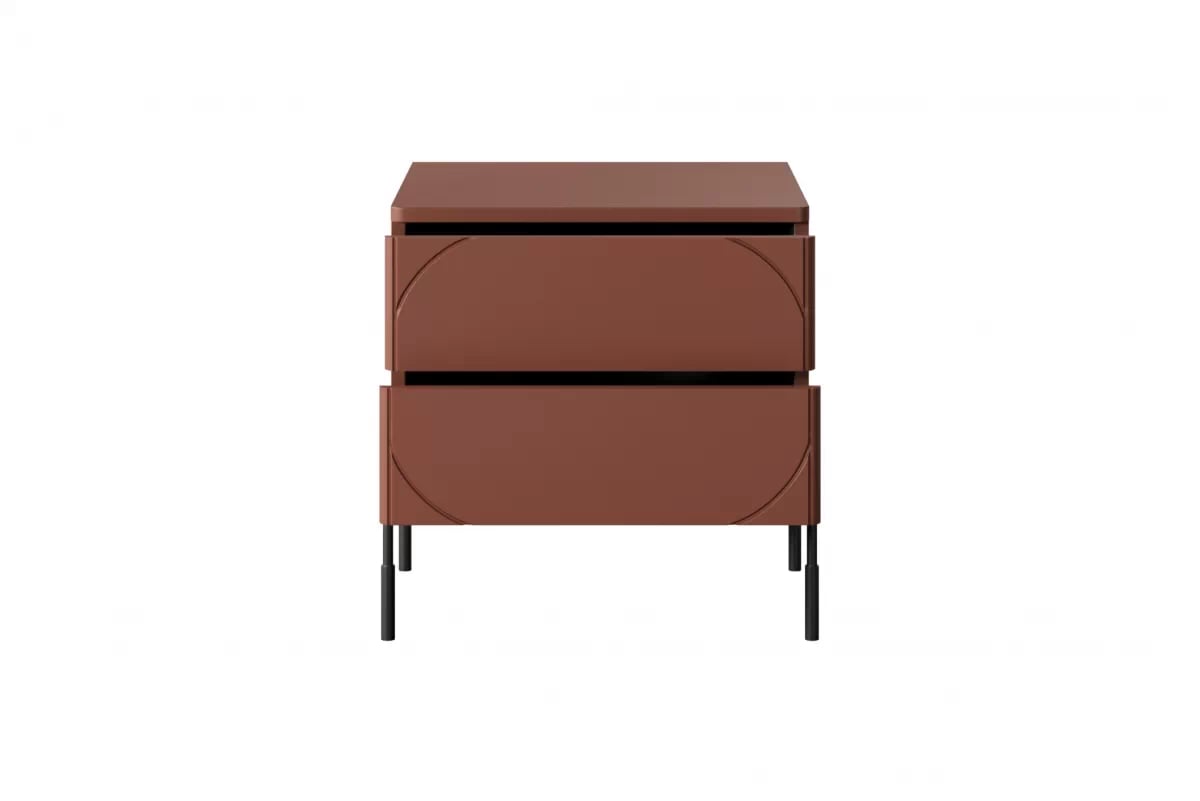 Noční stolek Sonatia 45 cm - burgund Noční stolek z dwoma zásuvkami Sonatia na kovových nohách 45 cm - burgund