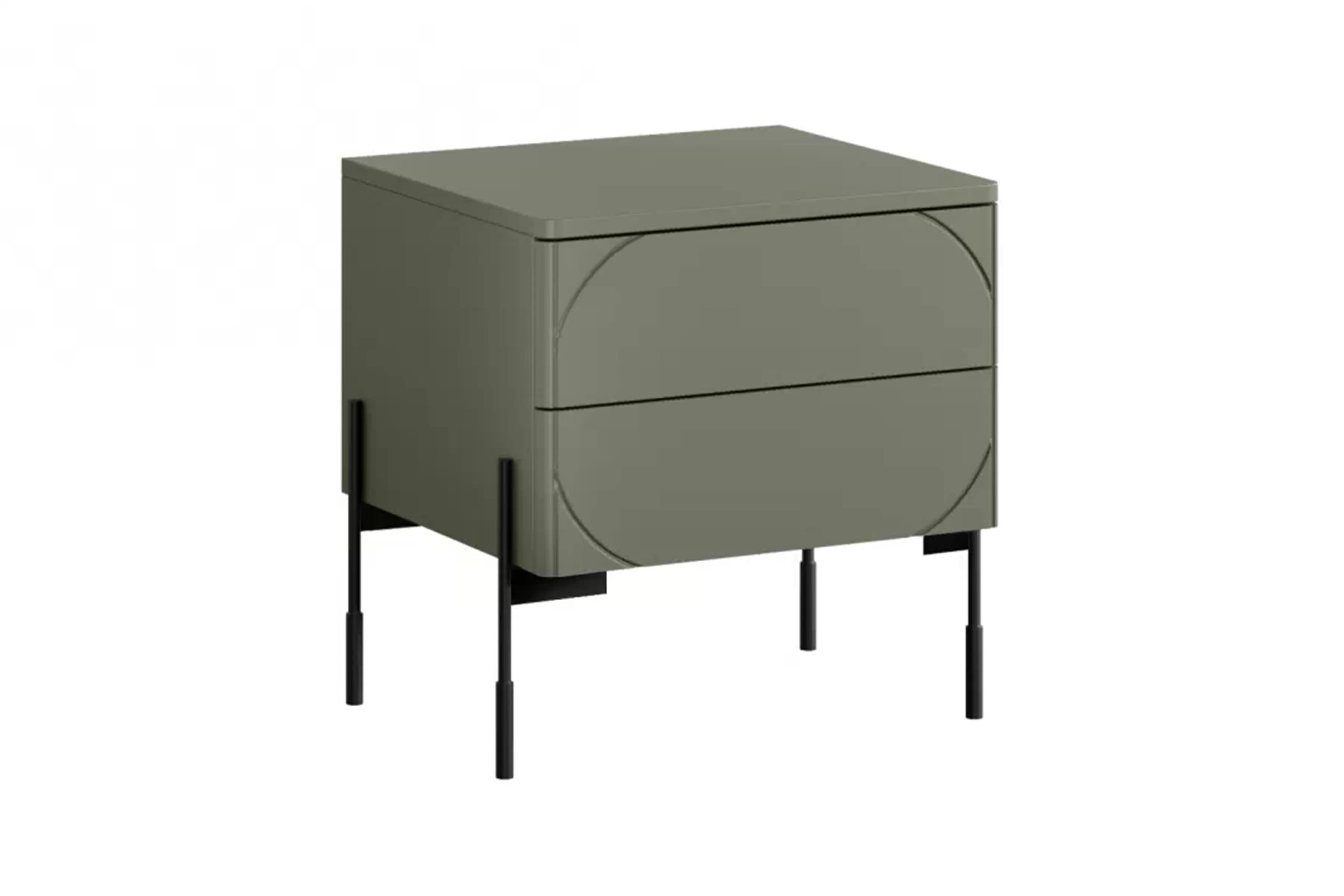 Nočný stolík Sonatia 45 cm - olivová Nočný Stolík s dvoma zásuvkami Sonatia na kovových nohách 45 cm - Oliva