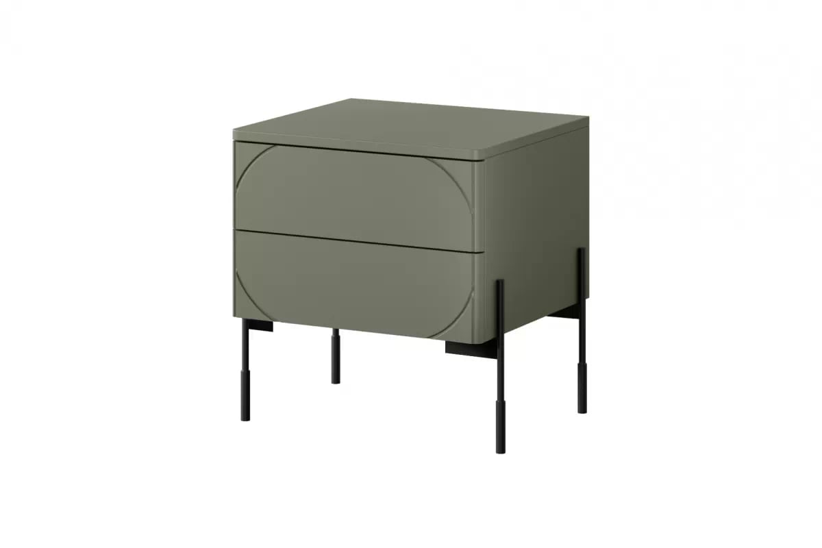 Nočný stolík Sonatia 45 cm - olivová Nočný Stolík s dvoma zásuvkami Sonatia na kovových nohách 45 cm - Oliva