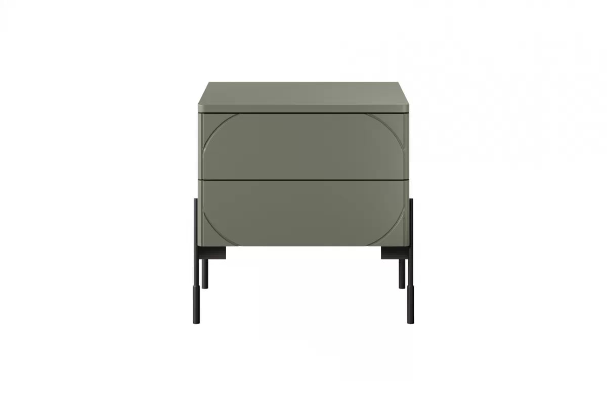 Nočný stolík Sonatia 45 cm - olivová Nočný Stolík s dvoma zásuvkami Sonatia na kovových nohách 45 cm - Oliva