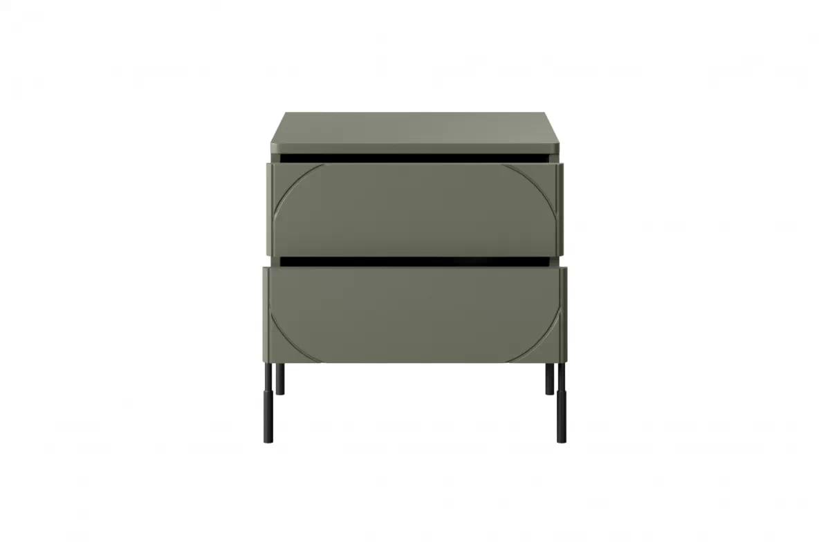 Nočný stolík Sonatia 45 cm - olivová Nočný Stolík s dvoma zásuvkami Sonatia na kovových nohách 45 cm - Oliva