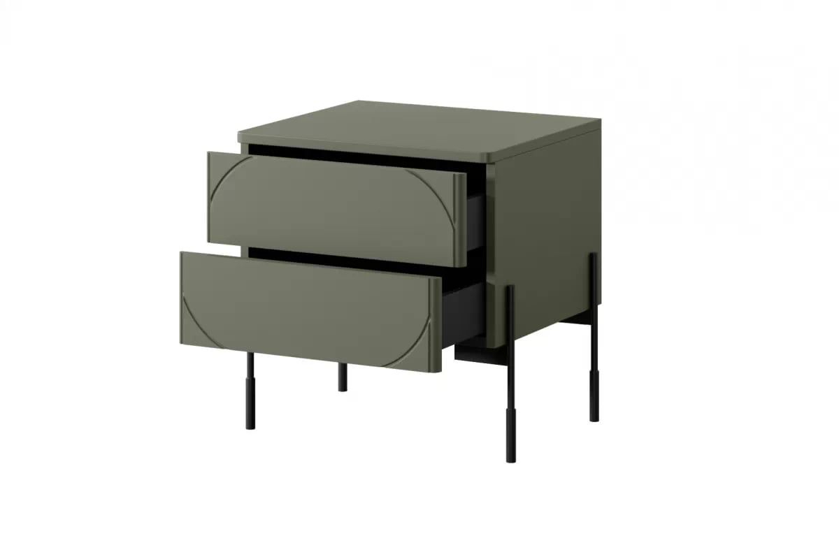 Nočný stolík Sonatia 45 cm - olivová Nočný Stolík s dvoma zásuvkami Sonatia na kovových nohách 45 cm - Oliva