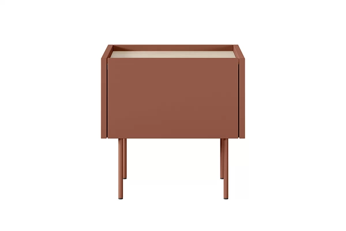 Nočný stolík so zásuvkou Desin 45 - ceramic red / Dub nagano Nočný stolík so zásuvkou Desin 45 - ceramic red / Dub nagano - predná strana