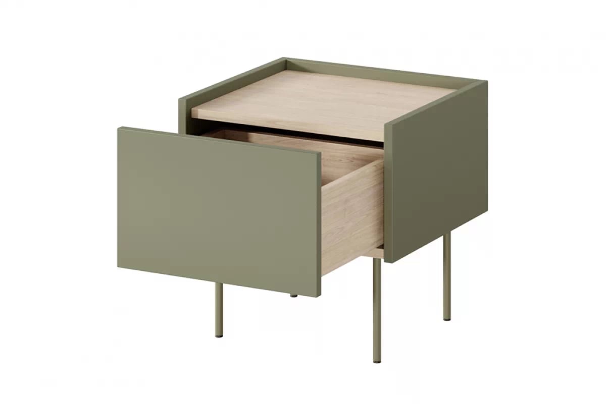 Nočný stolík Desin 45 cm - olivová / dub nagano Nočný stolík so zásuvkou Desin 45 - Oliva / Dub nagano - vnútro