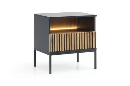 Nočný stolík a osvetlením LED Bogalo na kovových nohách - čierny / Dub wotan