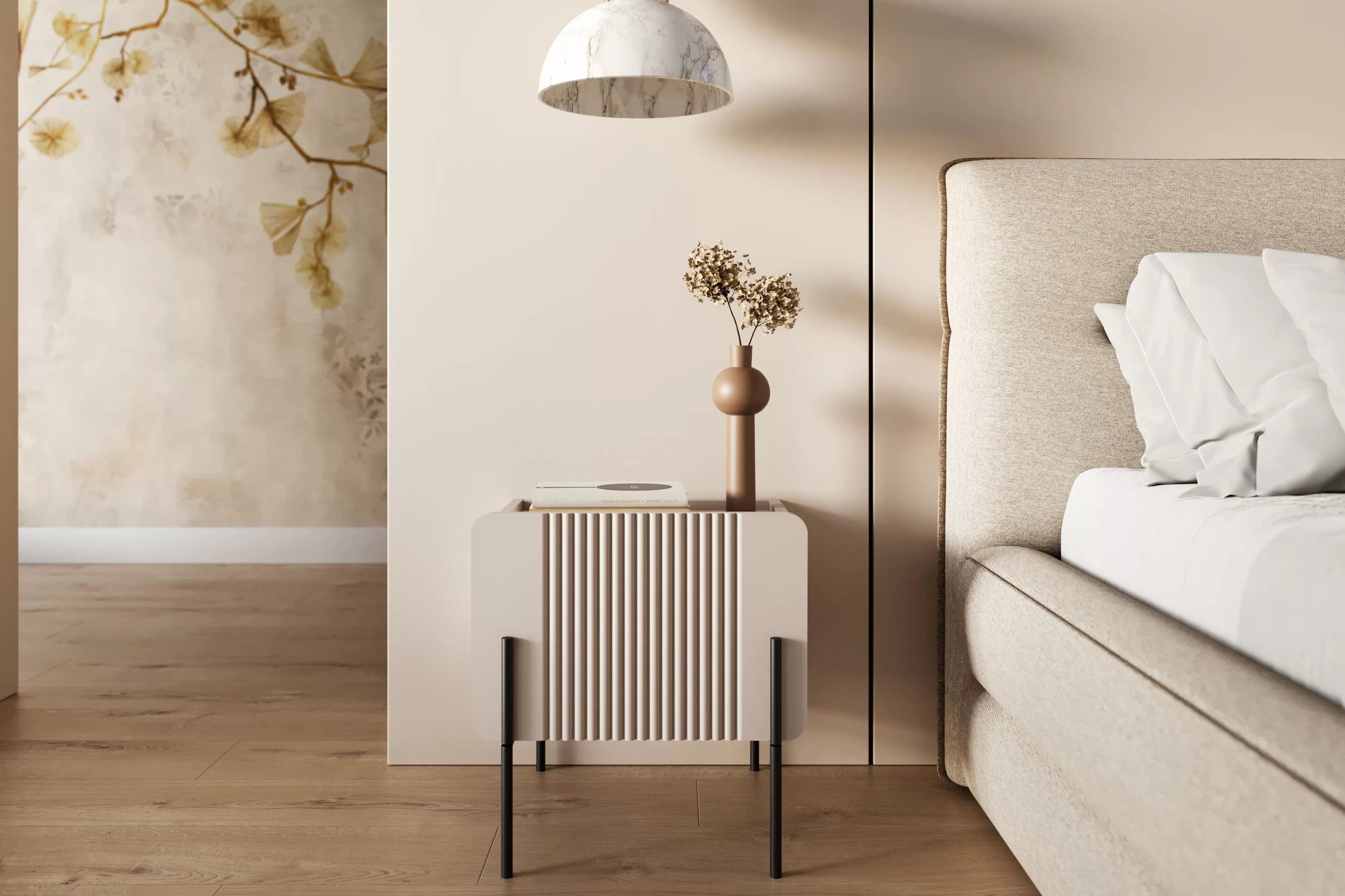 Nočný stolík Malmi 45 cm - kašmírová / čierna Nočný Stolík z szuflada Malmi 45 cm - kašmír / čierny nozki