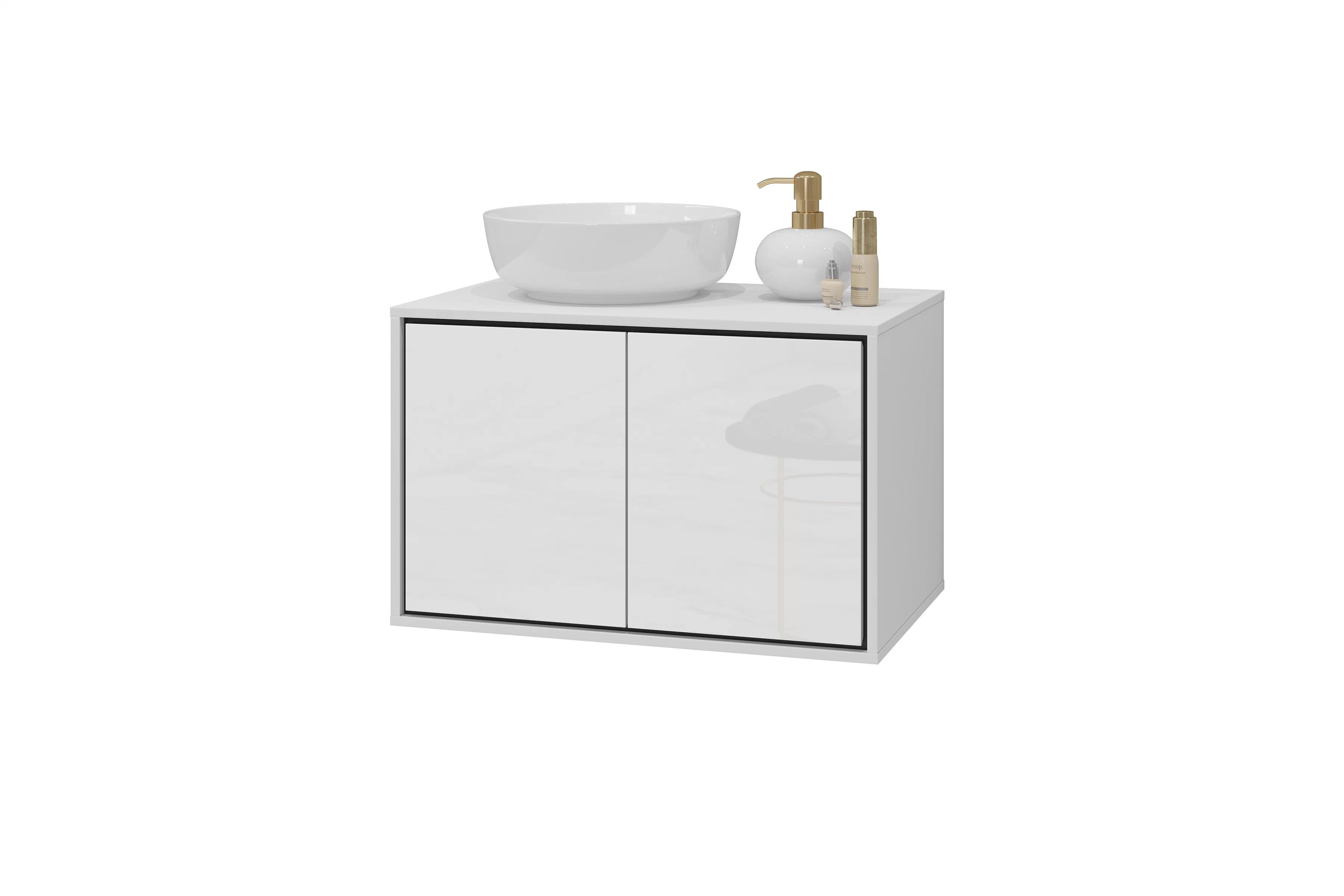 Závěsná skříňka pod umyvadlo Irvine 78 cm – bílá-černá / bílý lesk skříňka pod umywalke 2D Irvine 78 cm závěsná - bílá-černá / bílá lesk