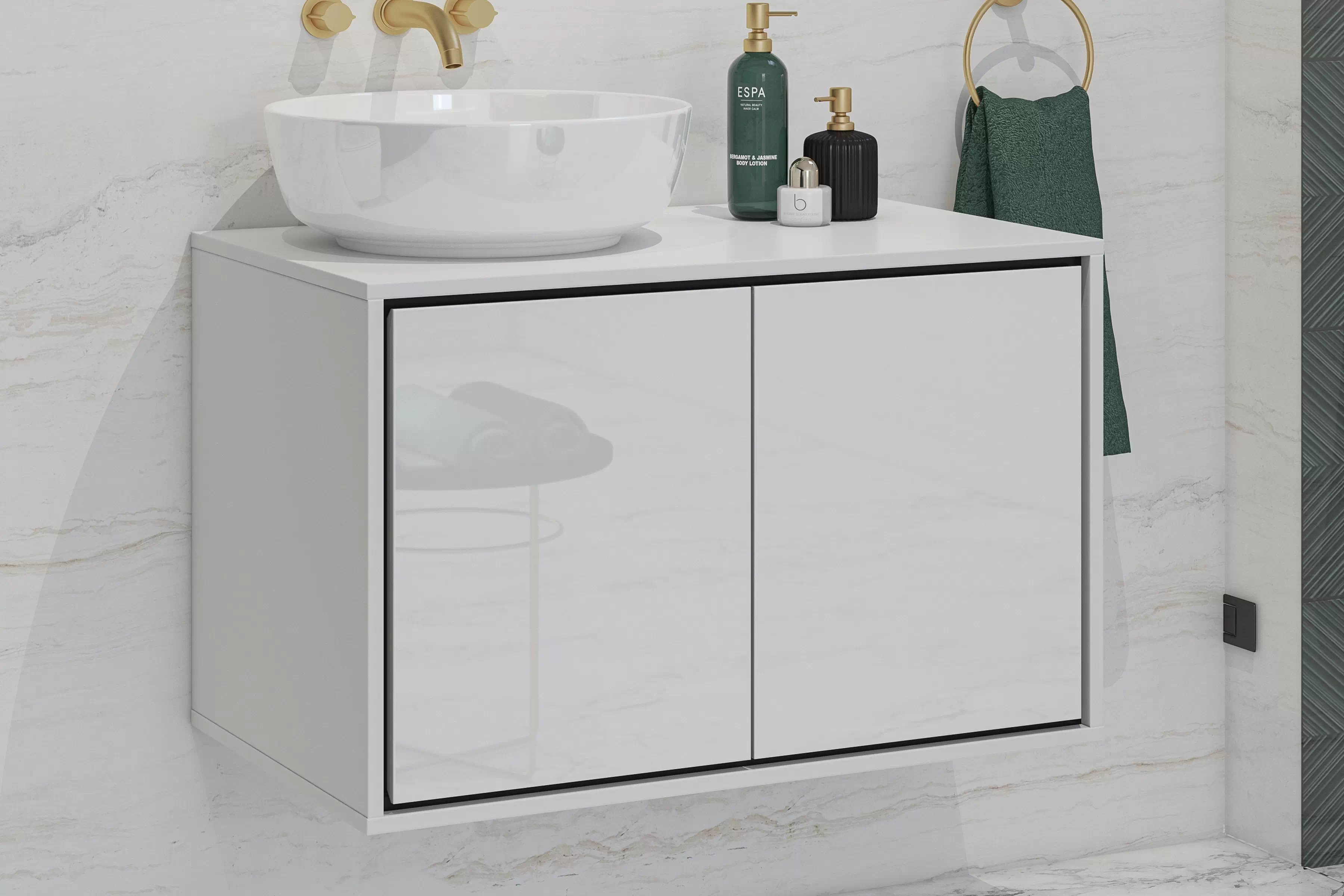 Závěsná skříňka pod umyvadlo Irvine 78 cm – bílá-černá / bílý lesk skříňka pod umywalke 2D Irvine 78 cm závěsná - bílá-černá / bílá lesk