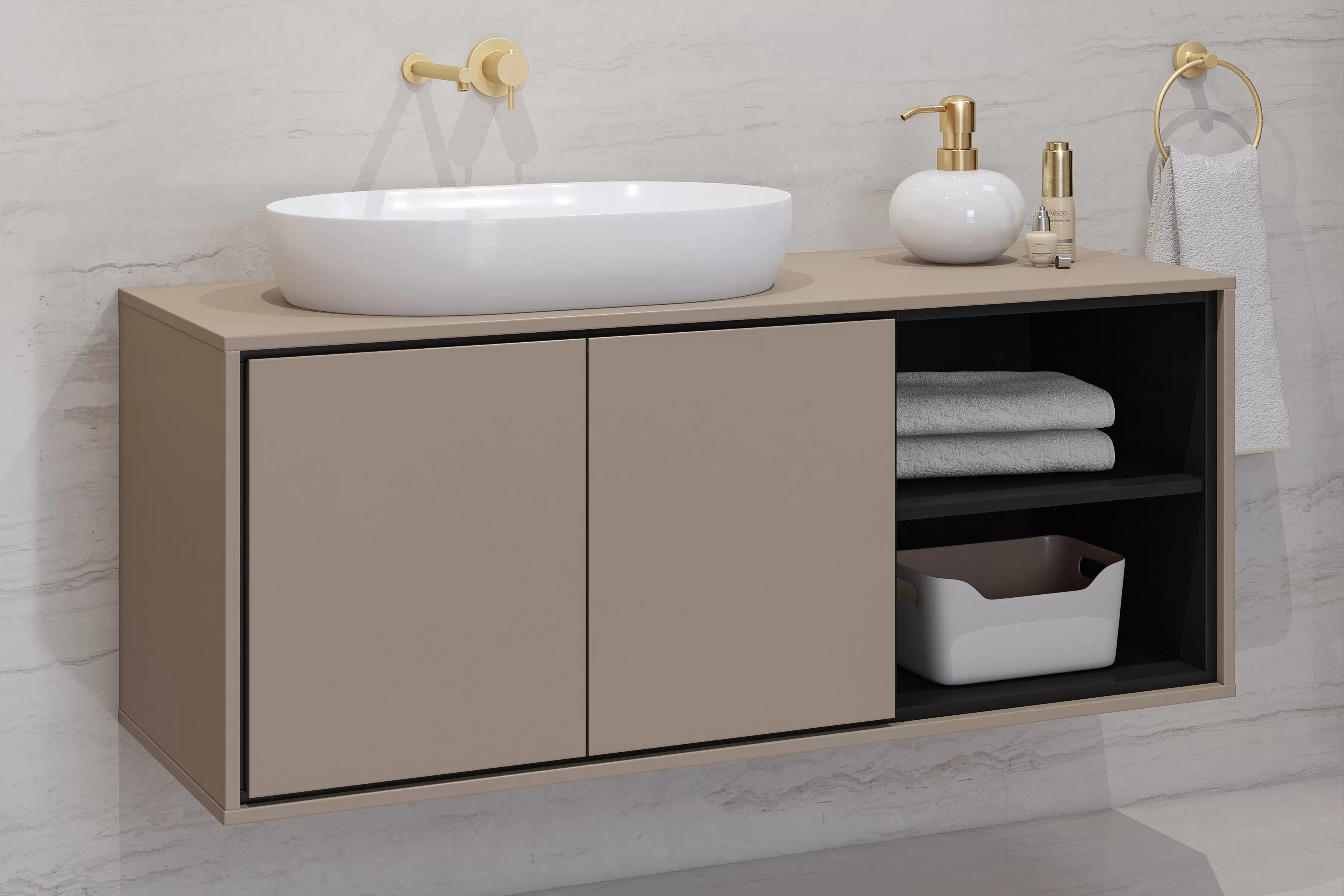 Závěsná skříňka pod umyvadlo Irvine 120 cm – congo / černá skříňka pod umywalke Irvine 120 cm závěsná - congo / černá