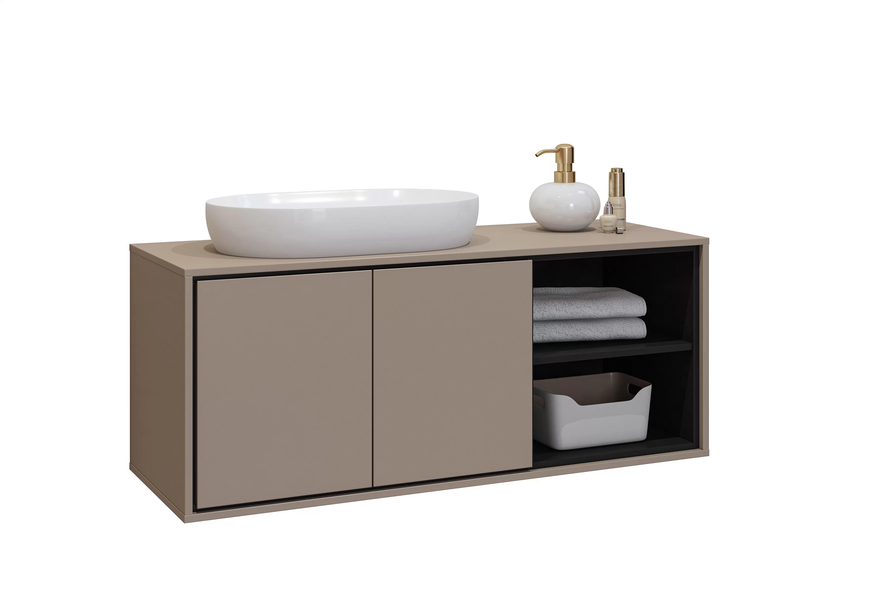 Závěsná skříňka pod umyvadlo Irvine 120 cm – congo / černá skříňka pod umywalke Irvine 120 cm závěsná - congo / černá