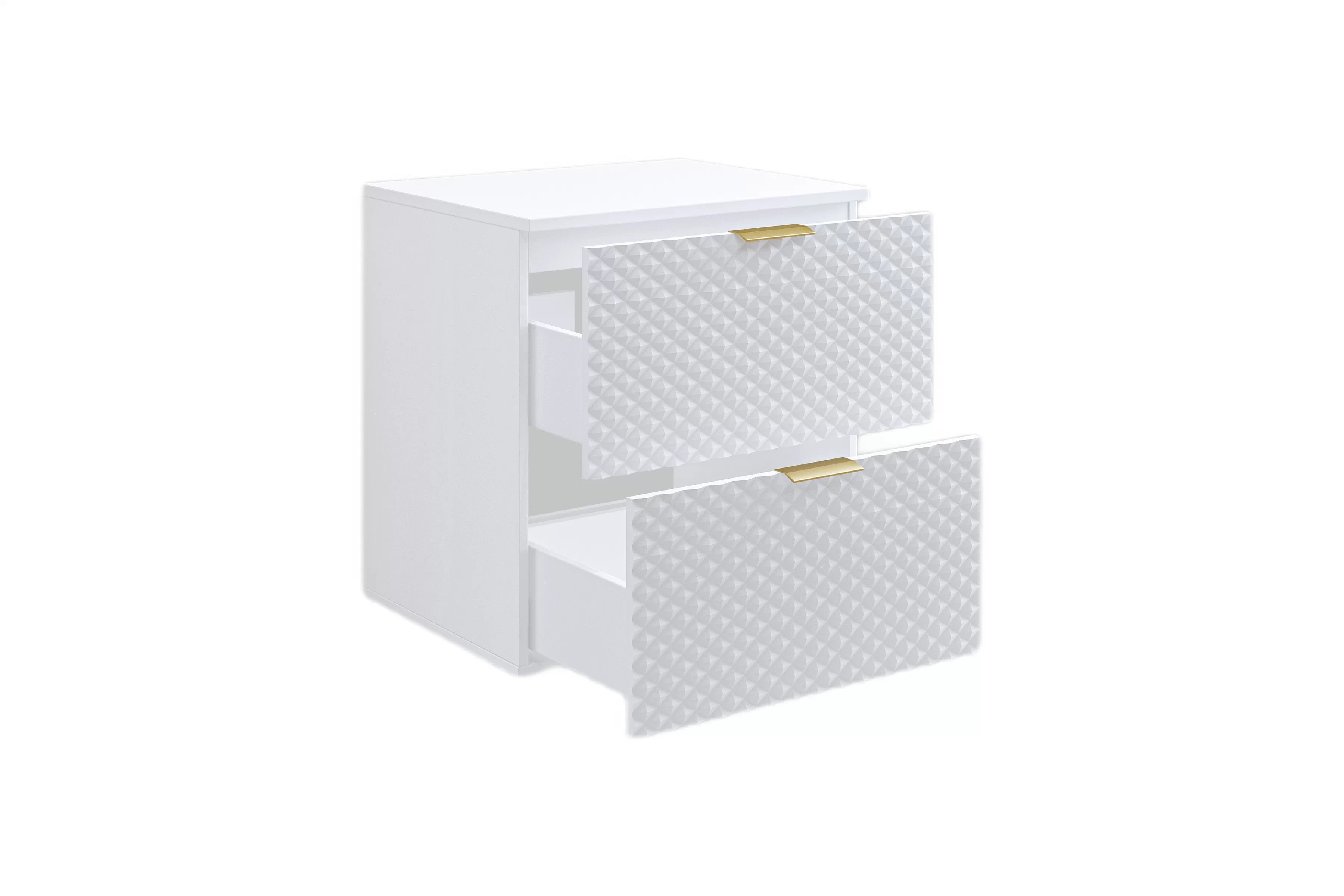 Závěsná umyvadlová skříňka Laura 60 cm se zásuvkami - bílá / bílý pyramidický mat skříňka pod umywalke Laura 60 cm závěsná se zásuvkami - bílá / bílá mat piramidki