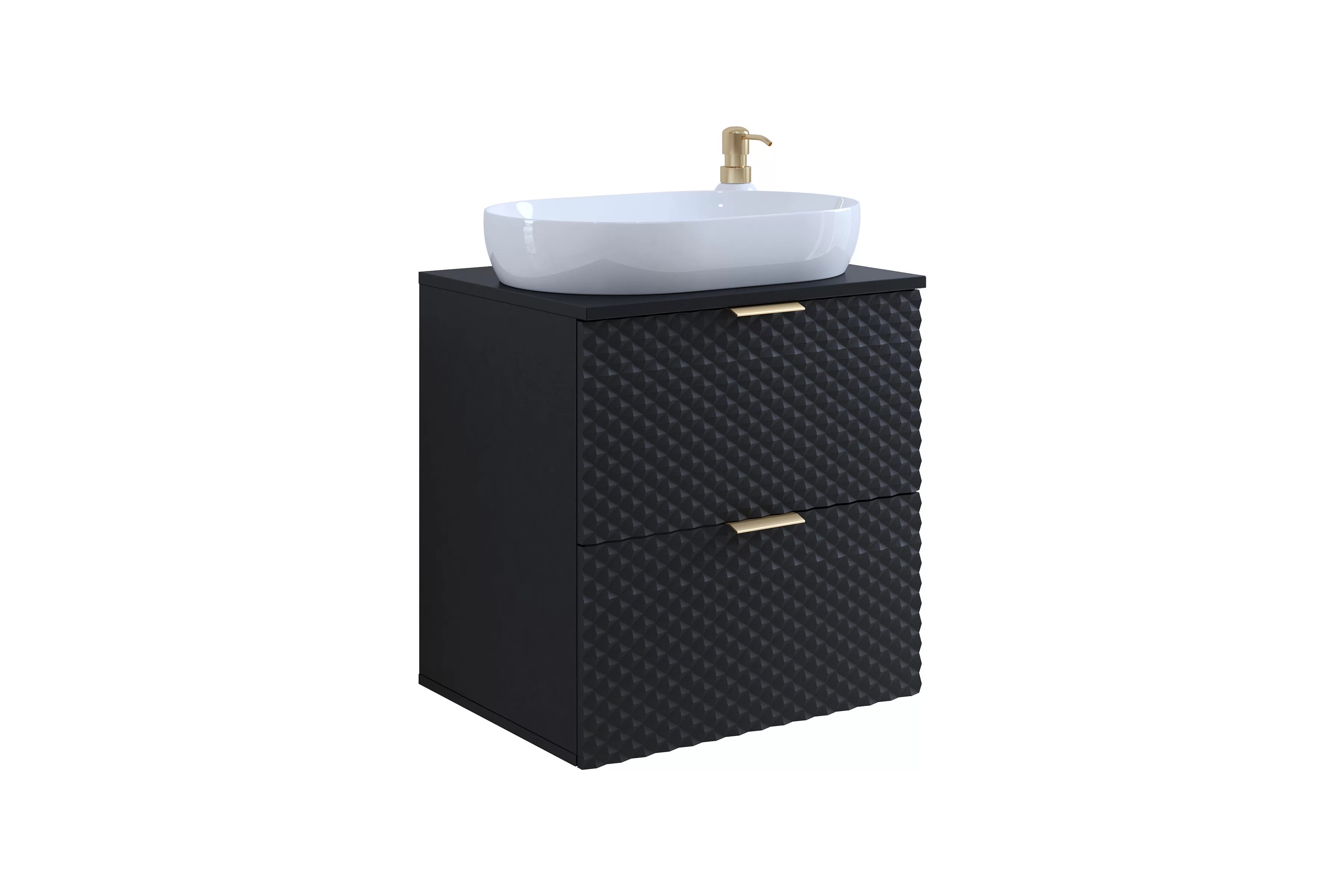 Závěsná umyvadlová skříňka Laura 60 cm se zásuvkami - černý onyx / černý pyramidický mat skříňka pod umywalke Laura 60 cm závěsná se zásuvkami - černá onyx / černá - piramidki
