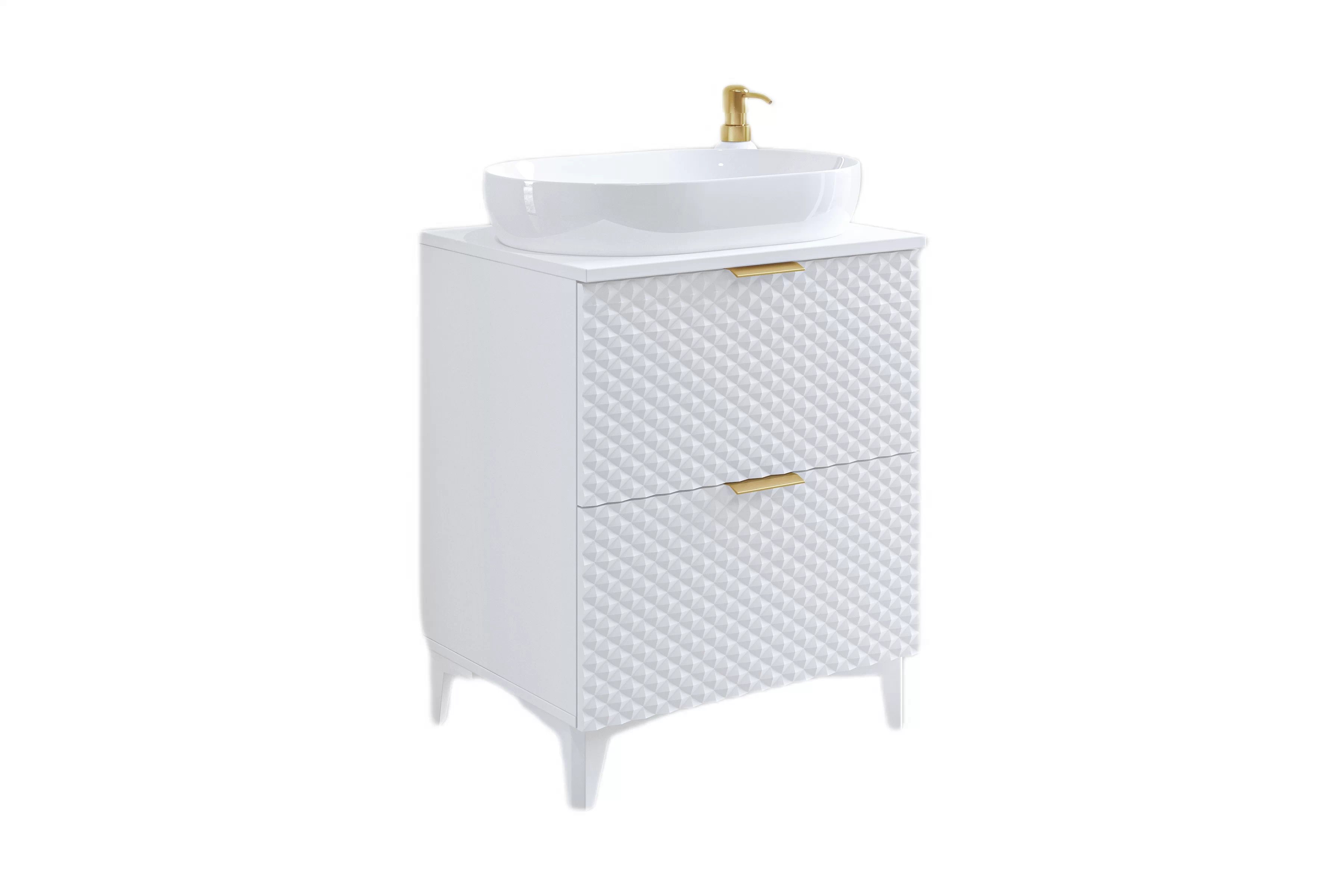 Umyvadlová skříňka Laura 80 cm se zásuvkami - bílá / bílý pyramidický mat skříňka pod umywalke Laura 60 cm se zásuvkami - bílá / bílá mat piramidki
