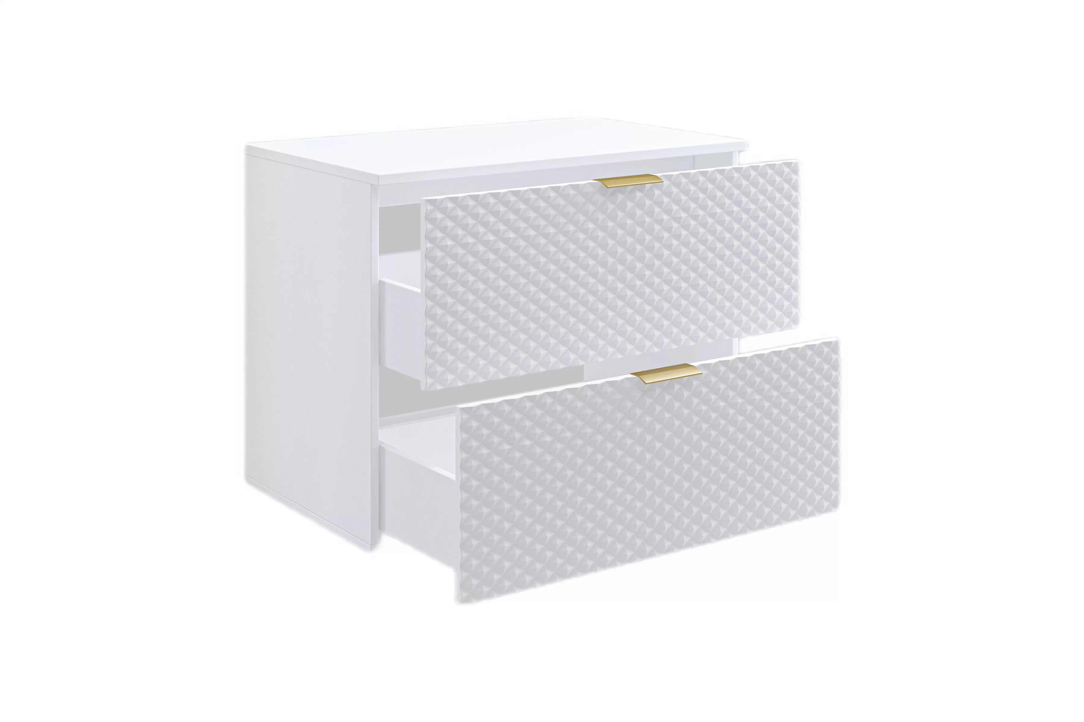 Závěsná umyvadlová skříňka Laura 80 cm se zásuvkami - bílá / bílý pyramidický mat skříňka pod umywalke Laura 80 cm závěsná se zásuvkami - bílá / bílá mat piramidki